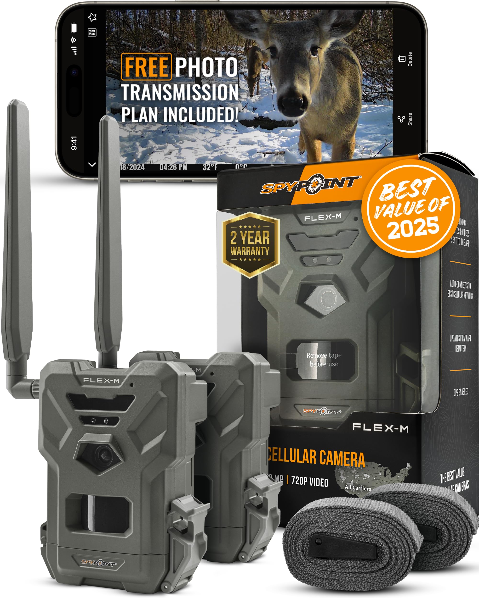 SPYPOINT Flex-M Twin Pack Cellular Wildkameras – Bestes Jagdzubehör, kein WLAN erforderlich, GPS, Nachtsicht, Dual-SIM LTE, IP65 wasserdichte Wildkamera, 28 MP Fotos, 720p Videos + Ton (2)