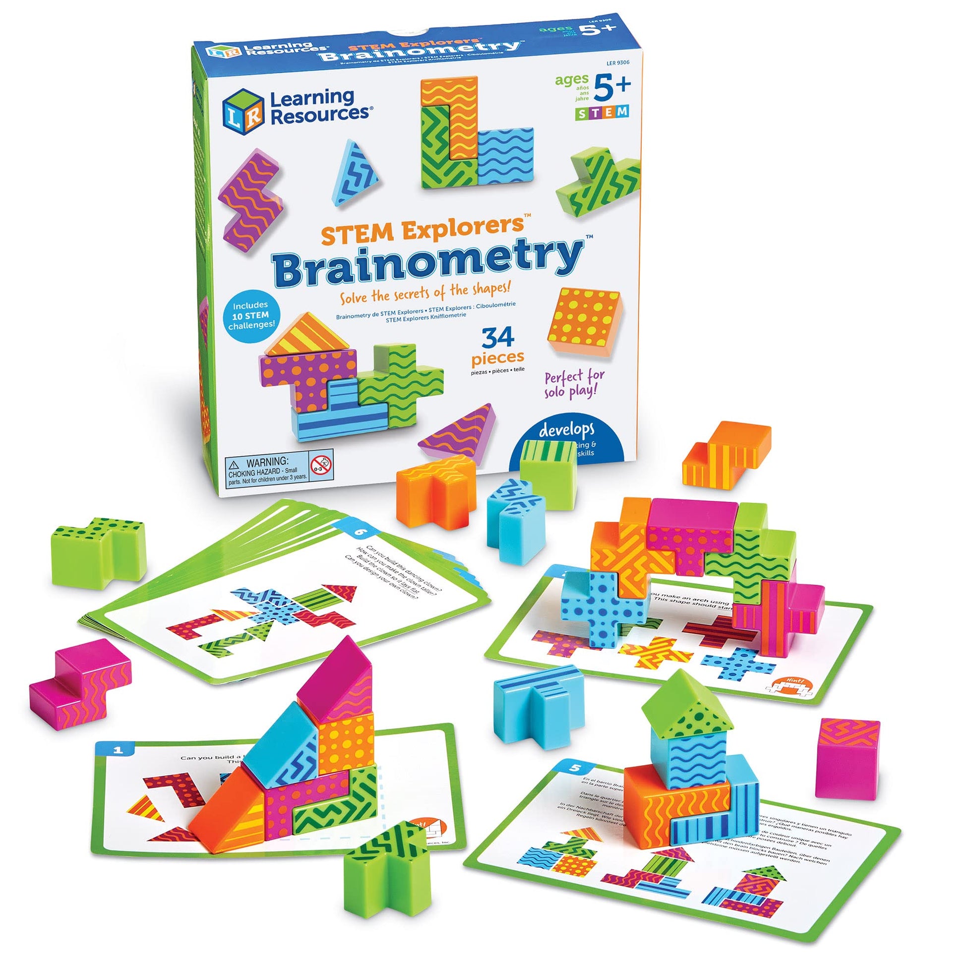 Learning Resources STEM Explorers Brainometry - 3d Puzzle, Brain Games, Brainteaser, Building Logic Toys, Gifts For Boys and Girls, Fine Motor Skills , Pattern Blocks, Math Manipulatives