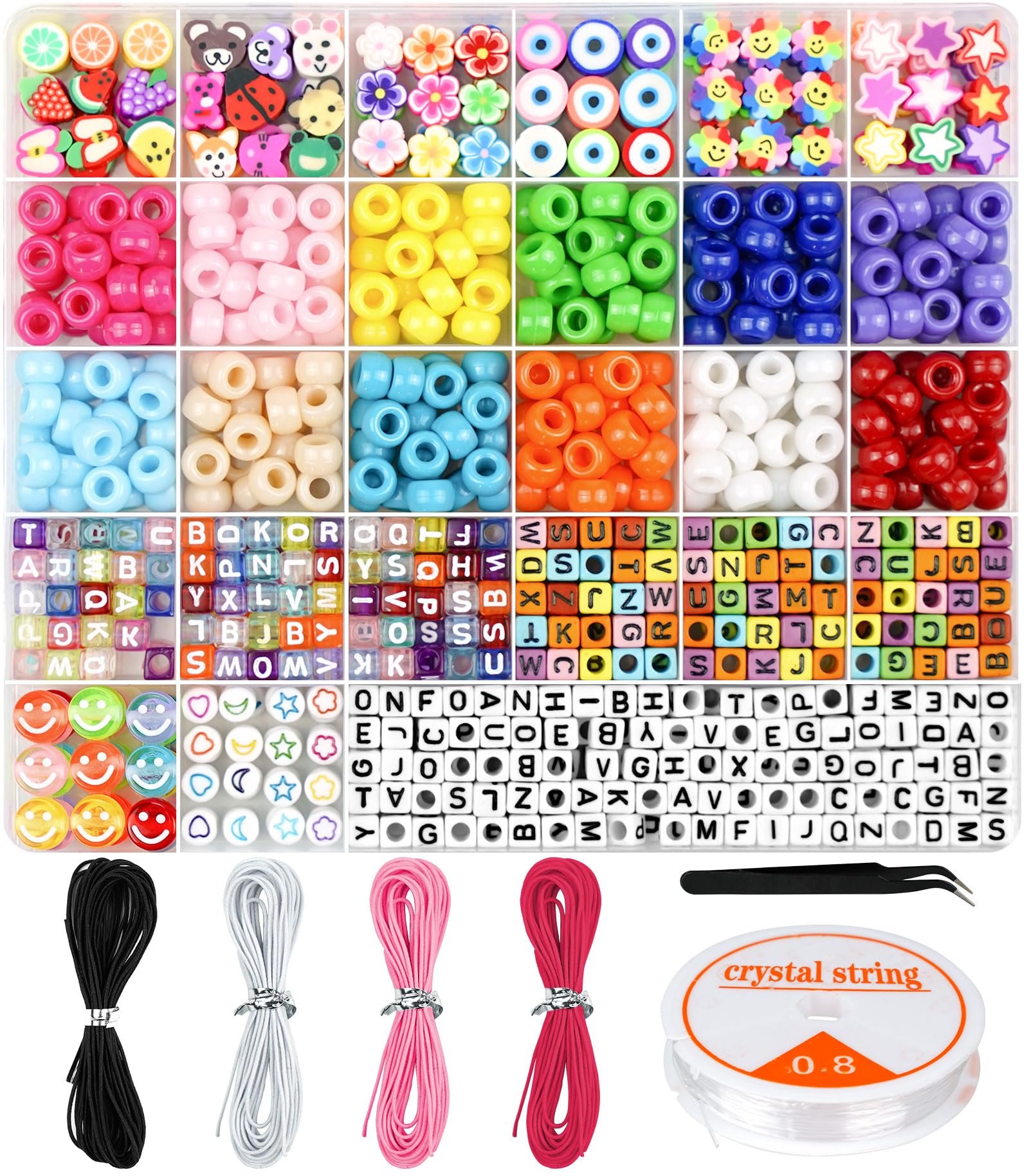 Dowsabel Bracelet Making Kit, Beads for Bracelets Making Pony Beads Polymer Clay Beads Smile Face Beads Letter Beads for Jewelry Making, DIY Arts and Crafts Gifts Toys for Girls Age 6-12