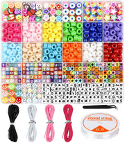 Dowsabel Bracelet Making Kit, Beads for Bracelets Making Pony Beads Polymer Clay Beads Smile Face Beads Letter Beads for Jewelry Making, DIY Arts and Crafts Gifts Toys for Girls Age 6-12