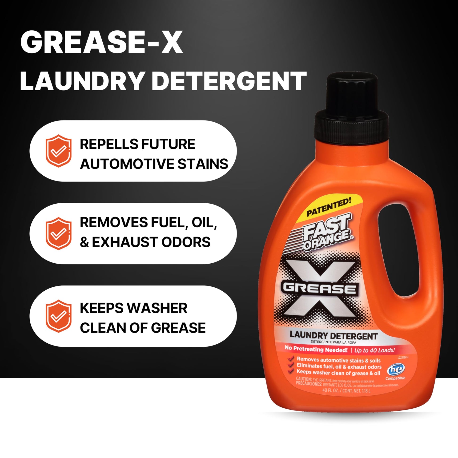 Fast Orange 22340 Fast Orange Grease X Mechanic's Laundry Detergent Liquid, 40 Fl. Oz. Stains, Soils & Odor Eliminator for Clothes, Heavy Duty Formula & Degreaser to Deep Clean Active Wear Clothing