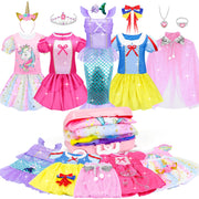 16 Pcs Princess Dress Up Clothes for Little Girl Role Play Costume Gift Set, Princess Mermaid Pretent Play Outfit Toys for Toddler Girls, Cosplay Birthday Party Gifts for Girls Age 3 4 5 6 7+ Year Old