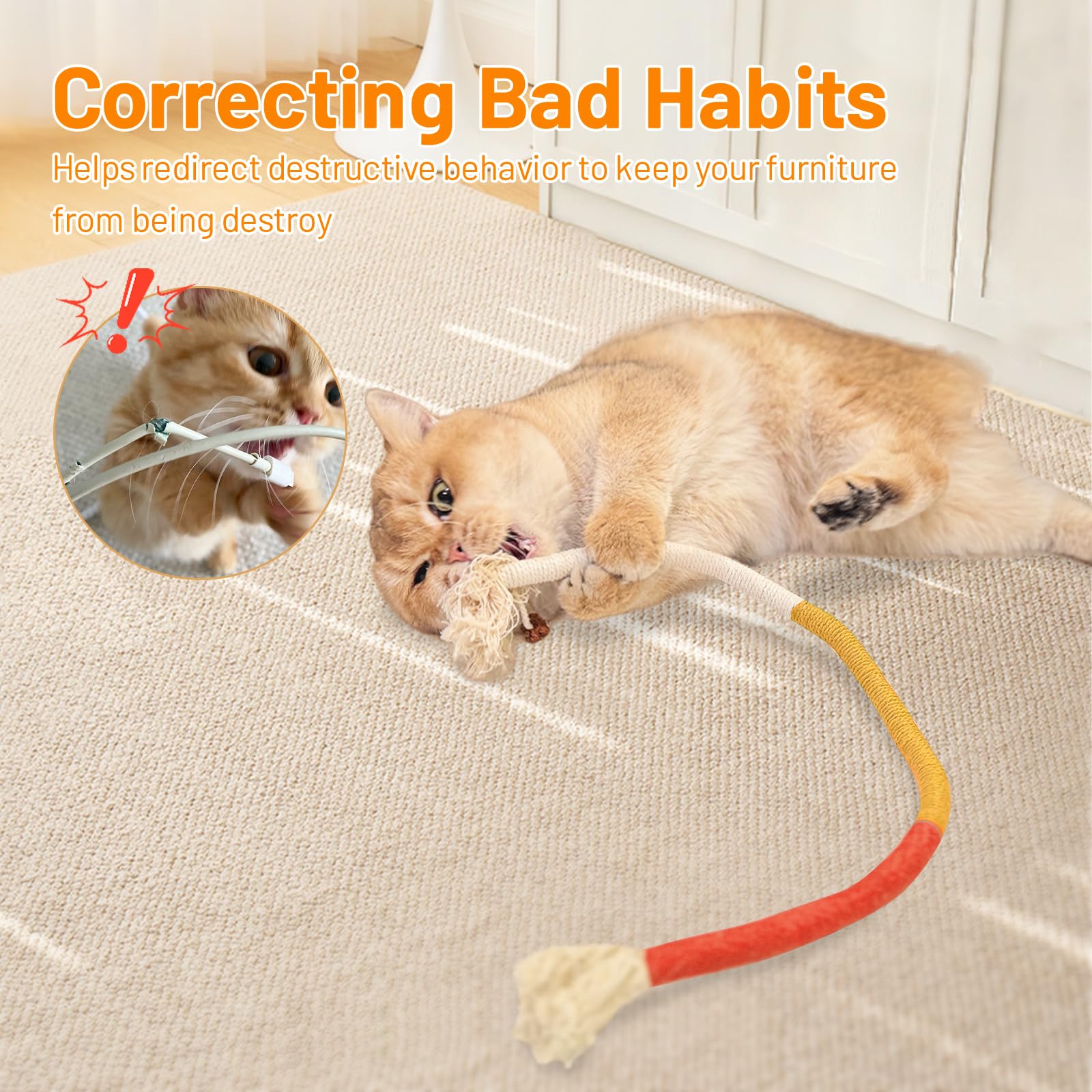 Gochanmon Sisal Rope Cat Toys,3 Pack Bite-Resistant Catnip Toys,Cat Toys for Bored Indoor Cats, Safe Teeth Cleaning Chew Cat Toy,Interactive Cat Kicker Toys for Indoor Cats, Kitten Toys 27" All Breeds