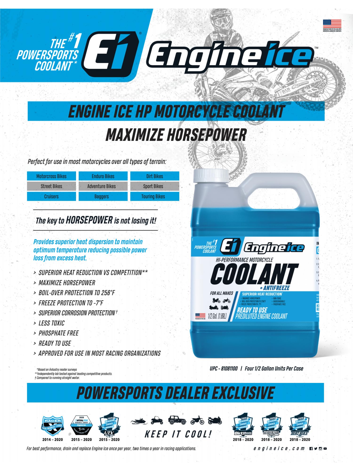 Engine Ice Off-Road High-Performance Motorcycle Coolant and Antifreeze Blue