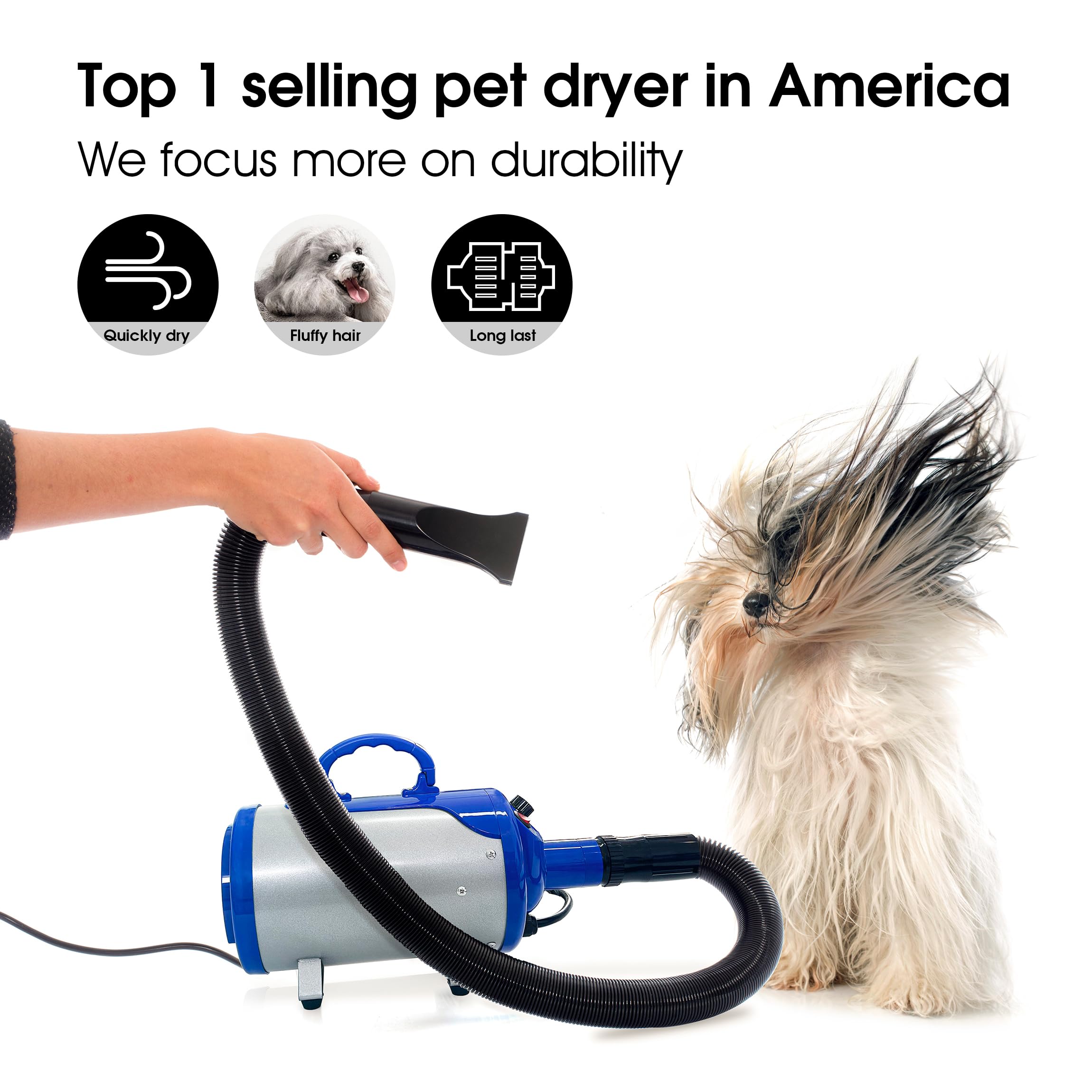 SHELANDY Groomer Partner Pet Hair Force Dryer Dog Grooming Blower with Heater (Blue)