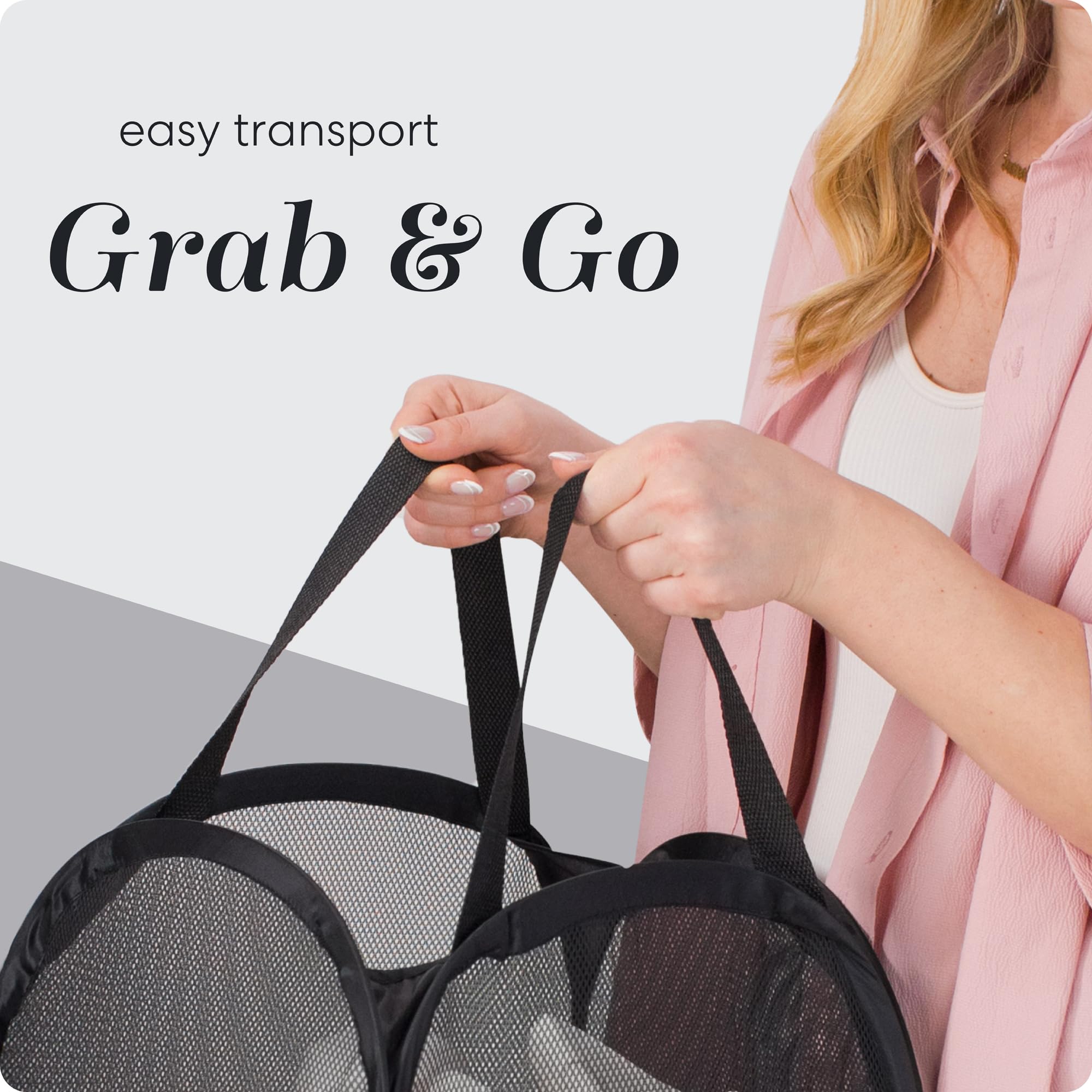 Handy Laundry Collapsible Mesh Pop Up Hamper with Wide Opening and Side Pocket - Breathable, Sturdy, Foldable, and Space-Saving Design for Clothes and Storage (Black)