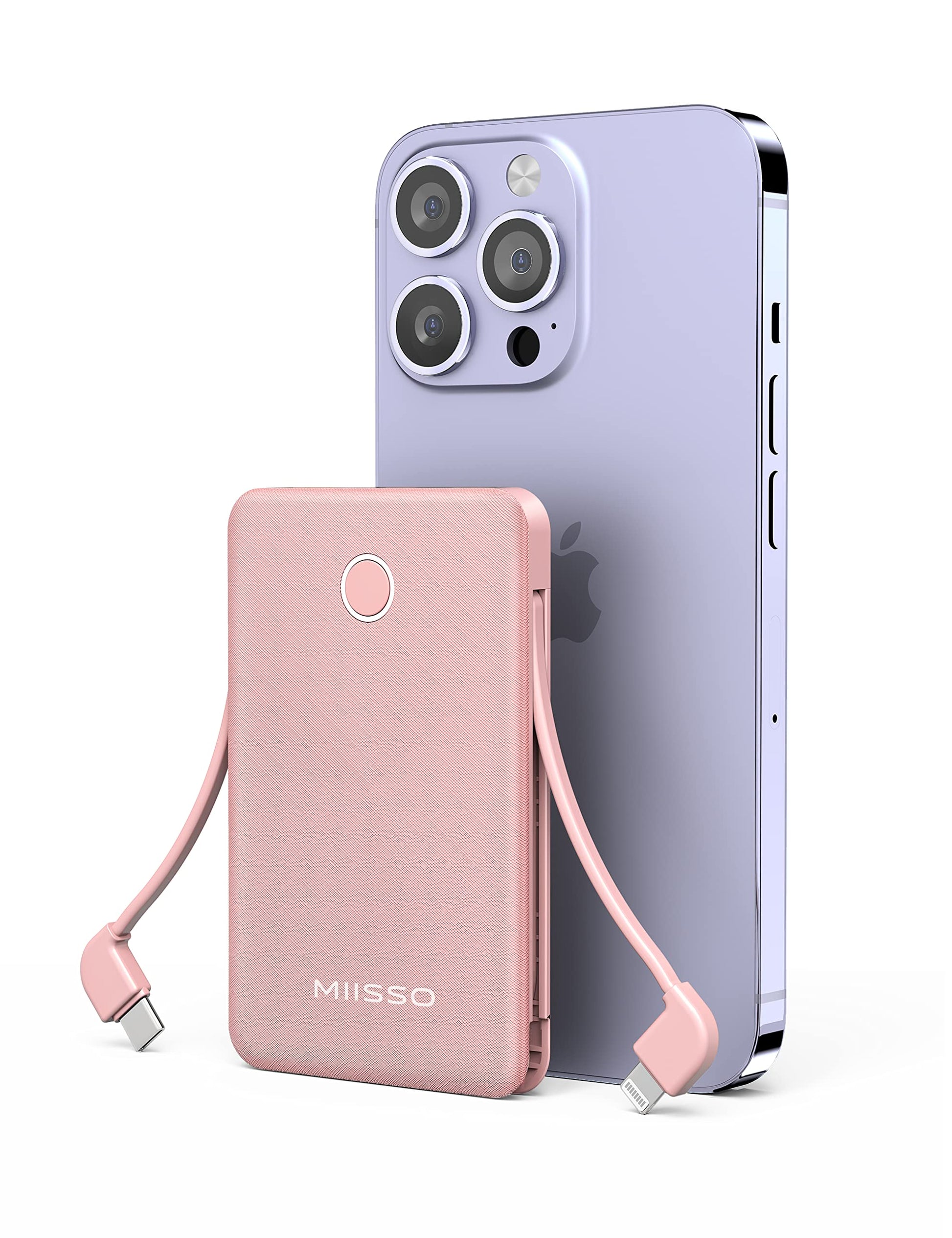 6000mah Ultra Slim Built in Cables Power Bank, Card Size Built in USB C Cords Battery Pack Portable Charger for Phones, 3 Output External Battery Pack Compatible with iPhone, Samsung, Deep Black