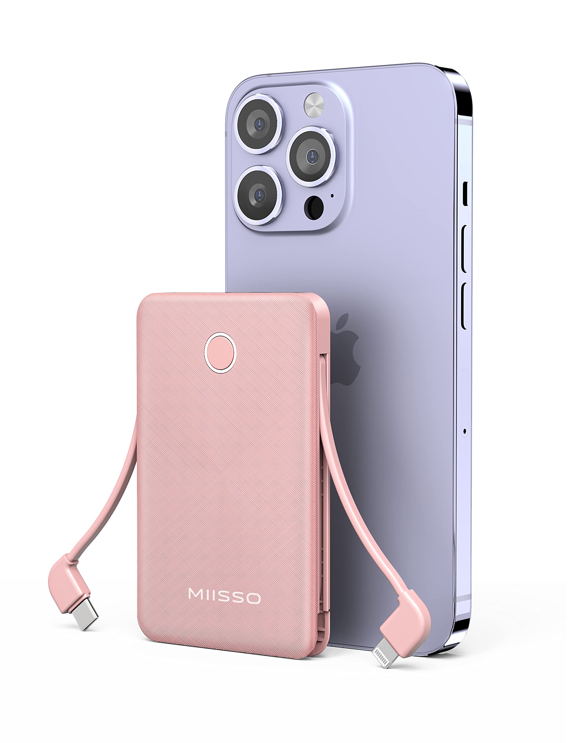 6000mah Ultra Slim Built in Cables Power Bank, Card Size Built in USB C Cords Battery Pack Portable Charger for Phones, 3 Output External Battery Pack Compatible with iPhone, Samsung, Deep Black