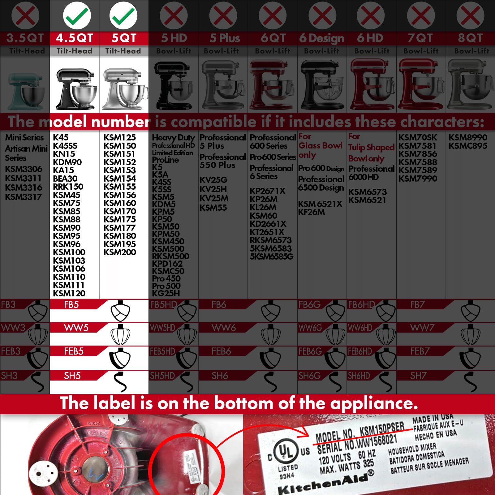 Stainless Steel Spiral Dough Hook Replacement for KitchenAid 4.5QT & 5QT Bowl Tilt-Head Stand Mixers, Rustproof & Easy Clean, Efficient Kneading for Bread, Pizza, Pasta, Cookies