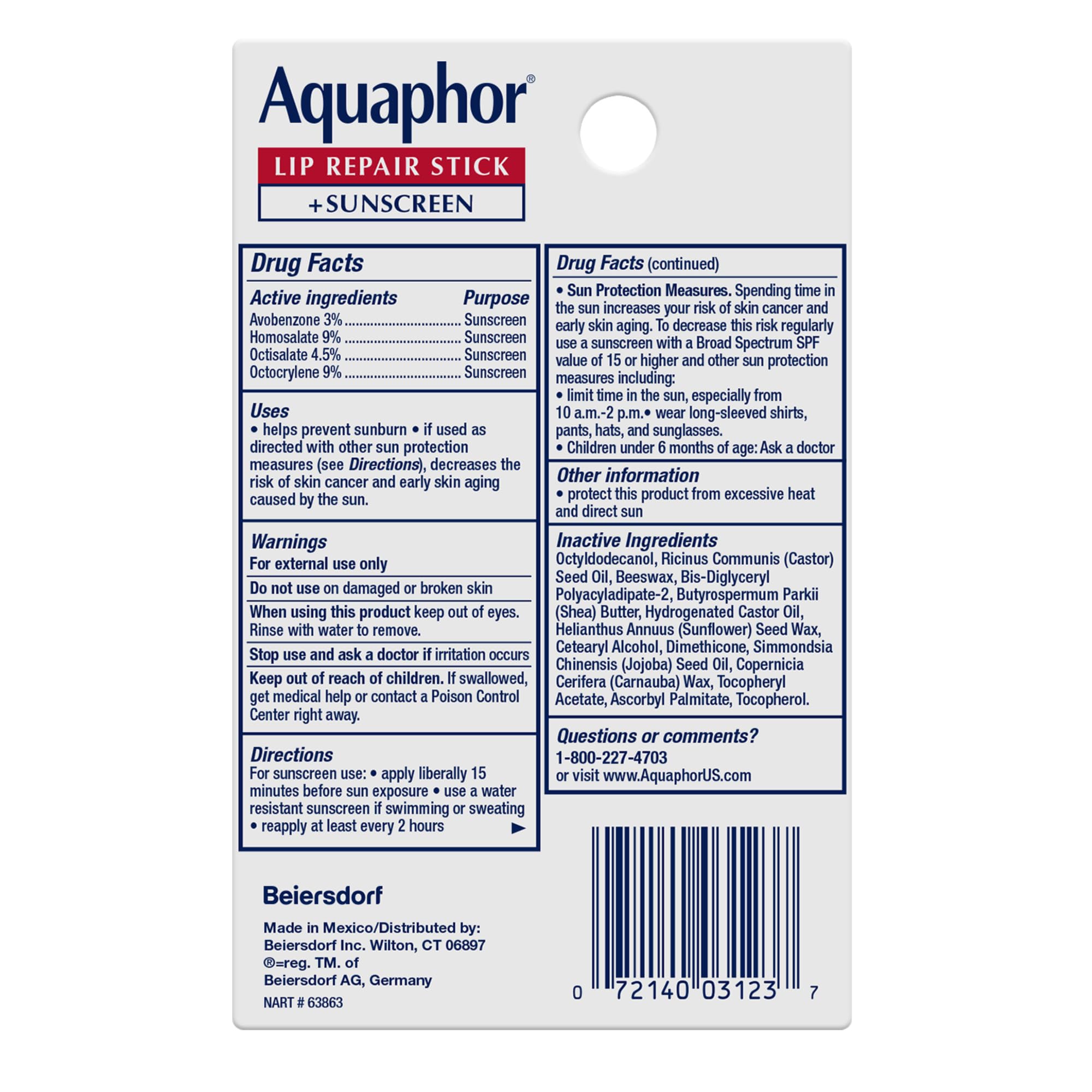 Aquaphor Lip Balm Set with Jojoba Oil and Shea Butter, Lip Repair Stick (2 x 0.17 Oz) + Repair Stick with Sunscreen SPF 30 (2 x 0.17 Oz), Fragrance Free, Paraben Free, Immediately Relieves Dryness