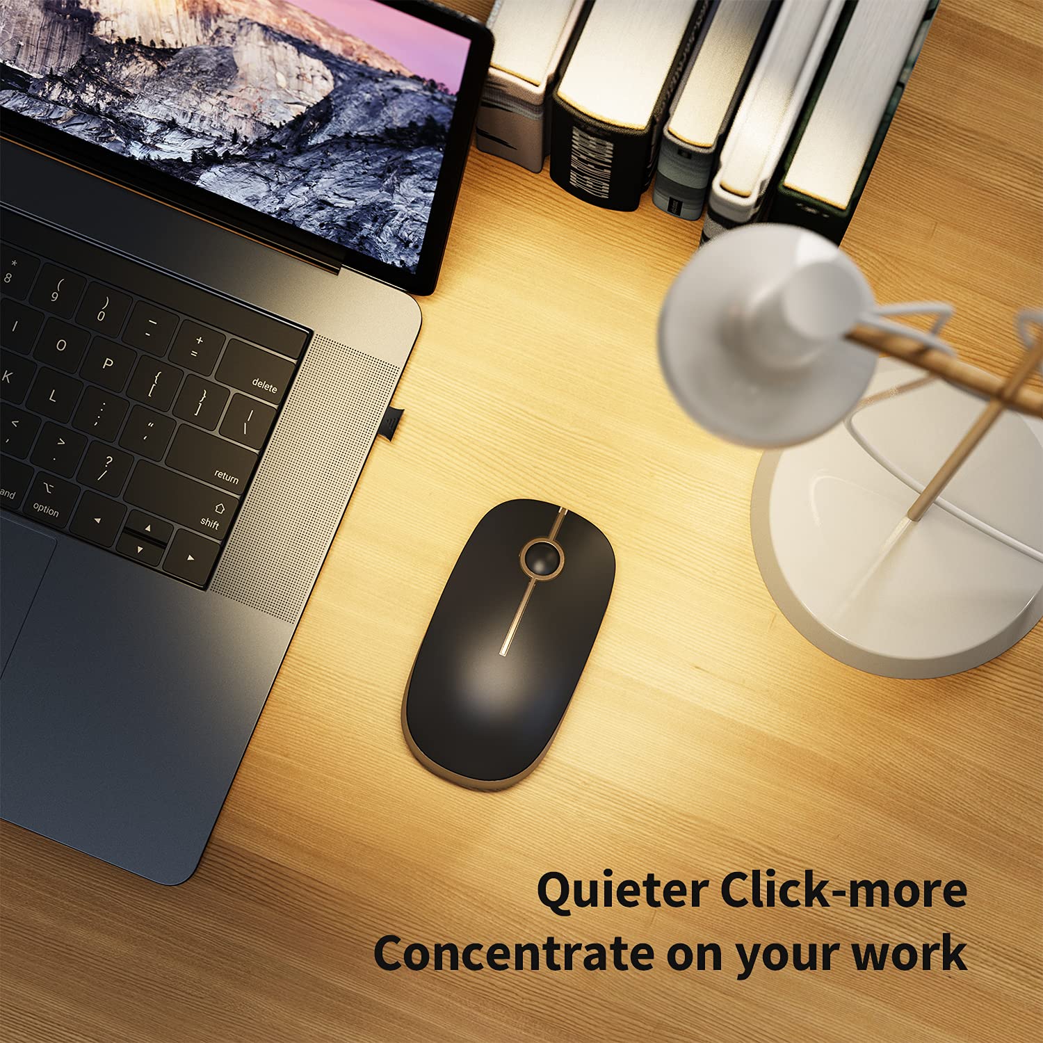 Vssoplor Wireless Mouse, 2.4G Slim Portable Computer Laptop Mouse with Nano Receiver Quiet Silent Optical Mice for Notebook, PC, Laptop, Computer-Black and Gold