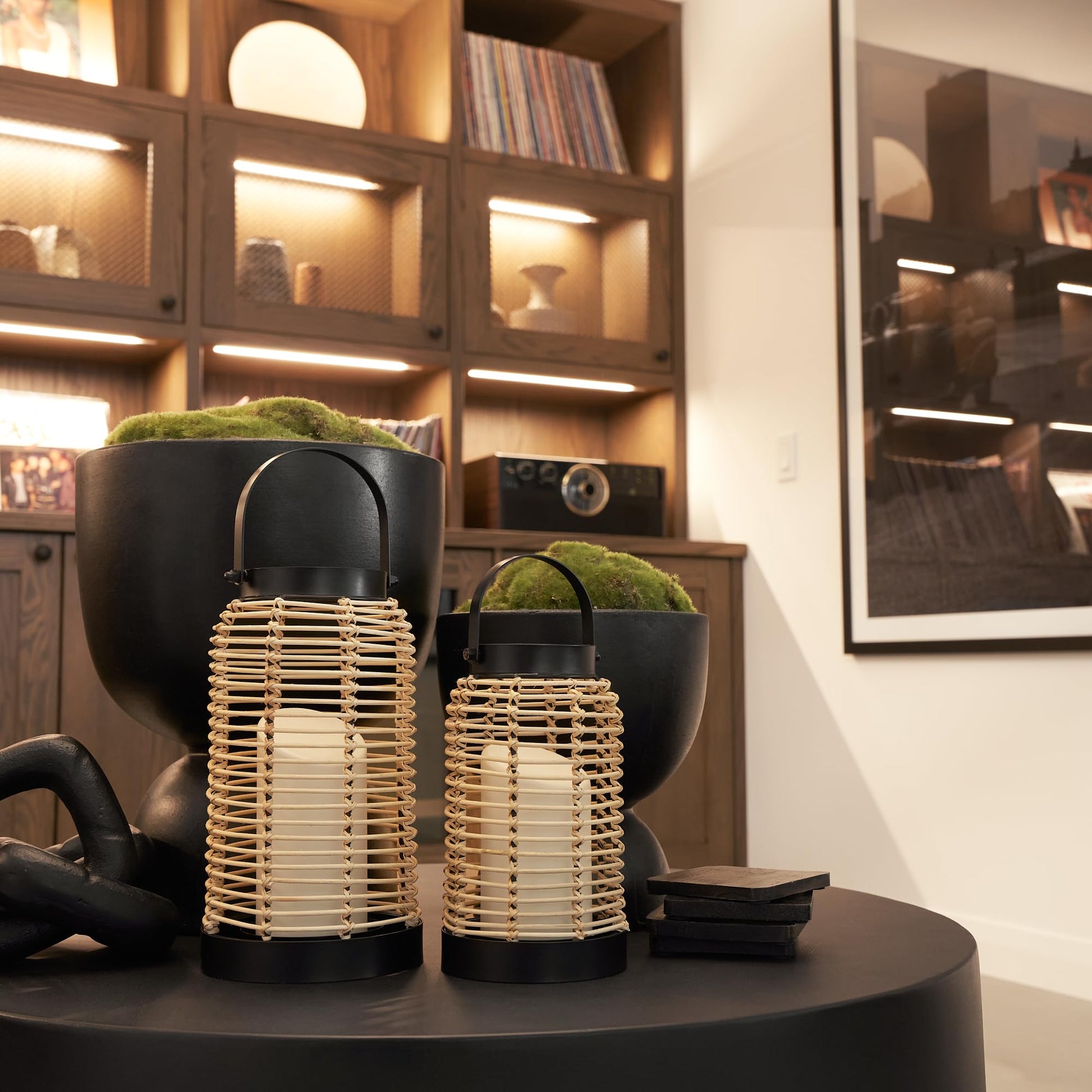 Natural Rattan Boho Lanterns - Handcrafted Decor to Enhance Your Home - Modern Farmhouse Beauty Perfect for Any Living Room, Patio & Porch, Indoor and Outdoor Coffee Table or Kitchen Dining Table