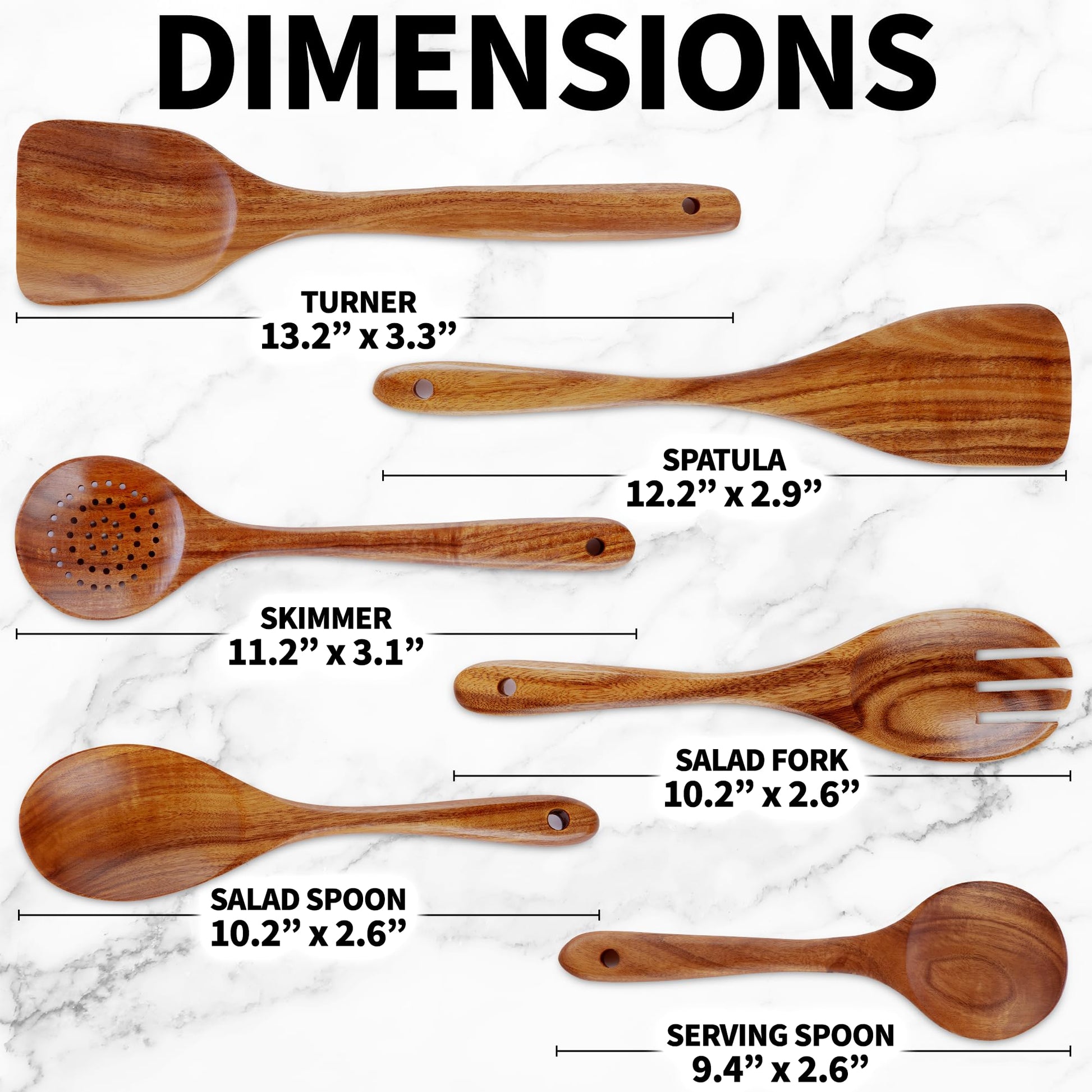 Zulay Kitchen 6-Piece Wooden Cooking Spoons Set – Heat-Resistant, Smooth Teak Utensils with Comfort Grip – Lightweight & Durable – Easy to Clean, Perfect for Non-Stick Cookware