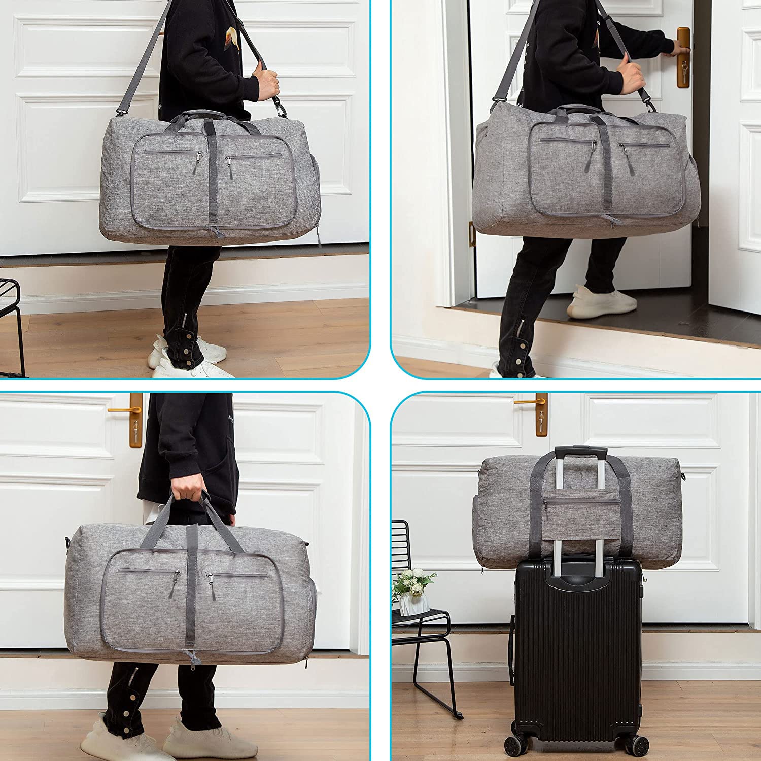 Vomgomfom Travel Duffle Bag for Men, 65L 85L 115L Foldable Travel Duffel Bag with Shoes Compartment Overnight Bag for Men Women