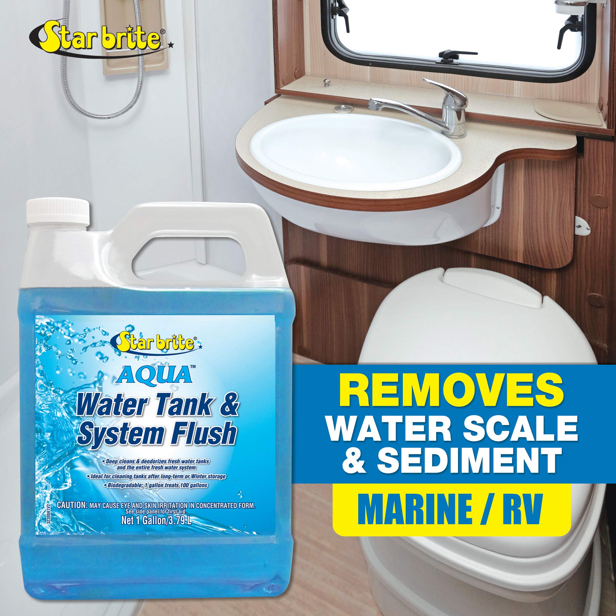 Star Brite Aqua Water Tank & System Flush - Deep Cleans & Deodorizes Fresh Water Tanks & Entire Drinking Water System - Ideal for Boats & RVs Coming Out of Storage 1 GAL (032300)