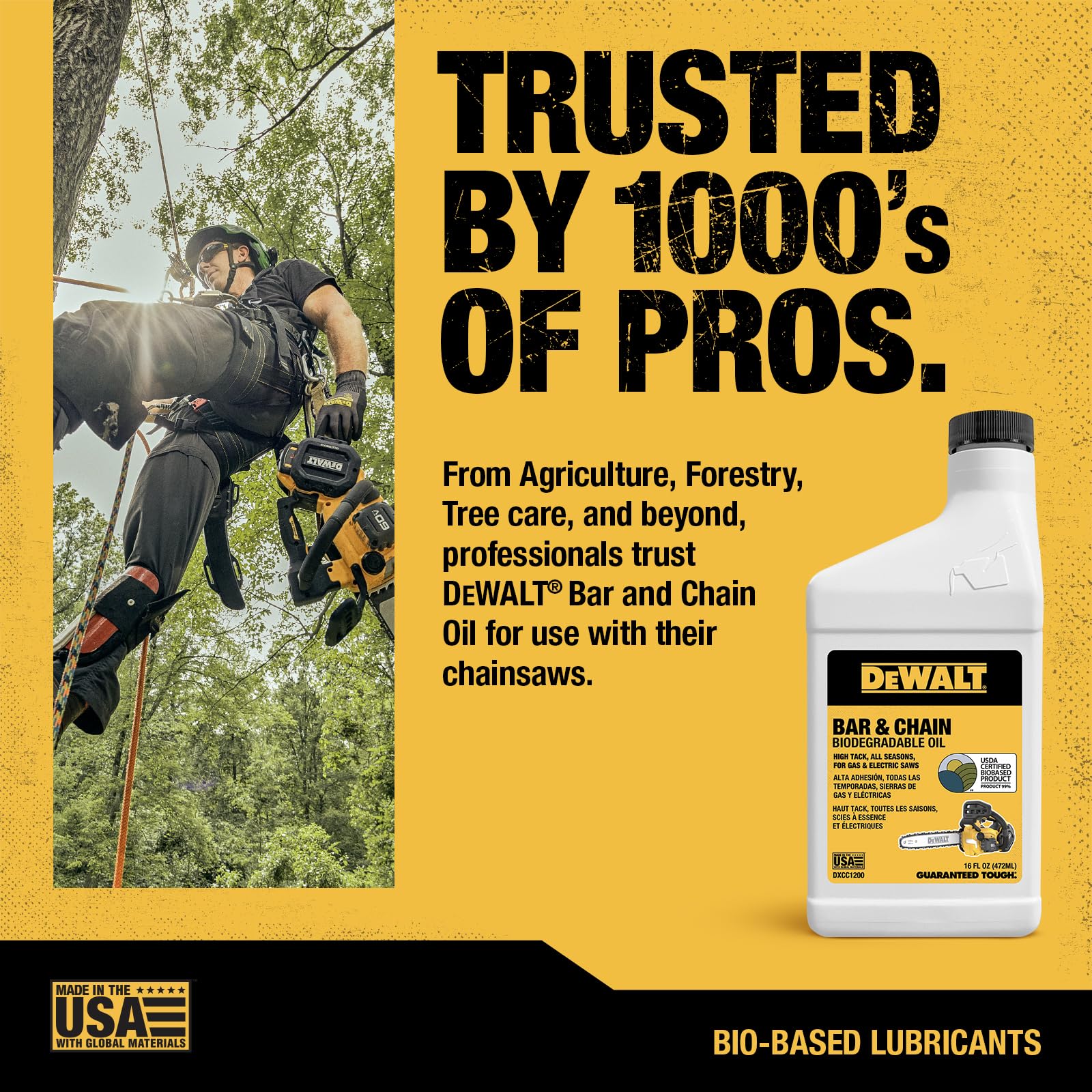 DEWALT – Biodegradable Bar & Chain Oil – Green, Eco-Friendly, Non-Toxic Professional Bar & Chainsaw Lubricant – Ultraclean All-Season Oil for Gas, Electric Saw, and Pole Saw, 16 oz