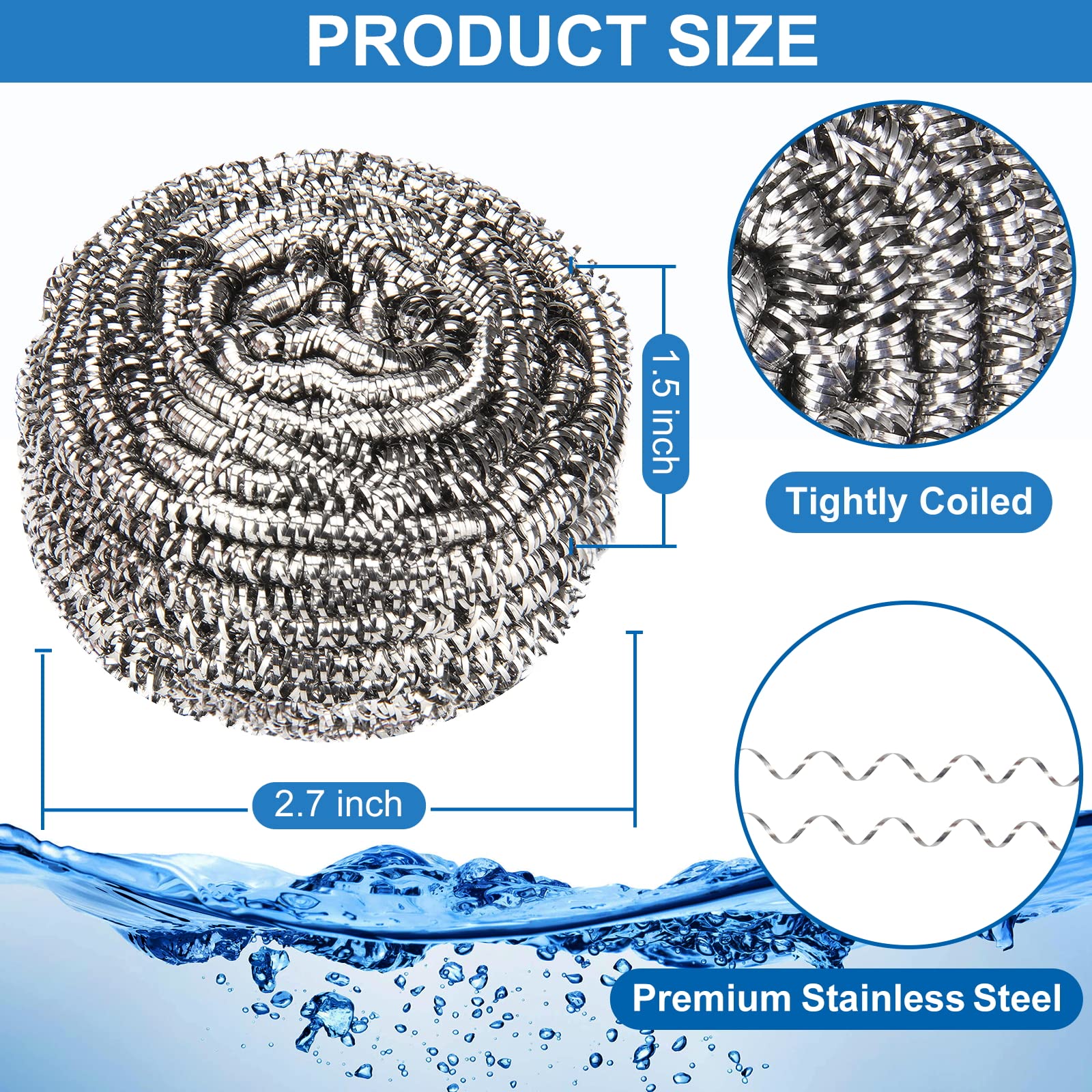 10 Pack Stainless Steel Scrubber, Steel Wool Srubber for Scouring Stubborn Messes from Pots and Pans, Stoves,Broiler Racks,Grills and More