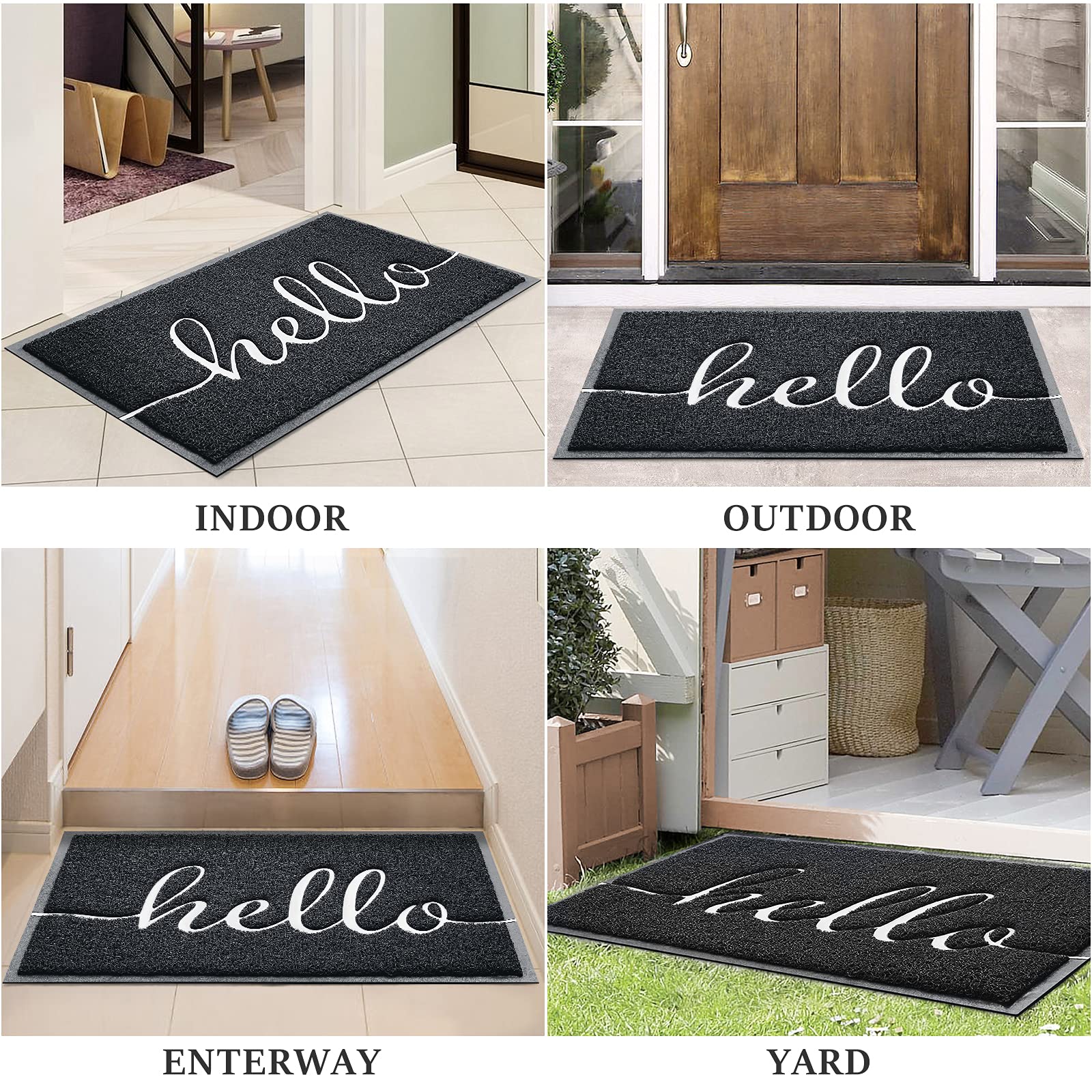 BeneathYourFeet Door Mat (30"x17.5",Black), Welcome Mat Low Profile Front Doormat Floor Mat Non Slip Rugs for Entryway, Patio, High Traffic Areas