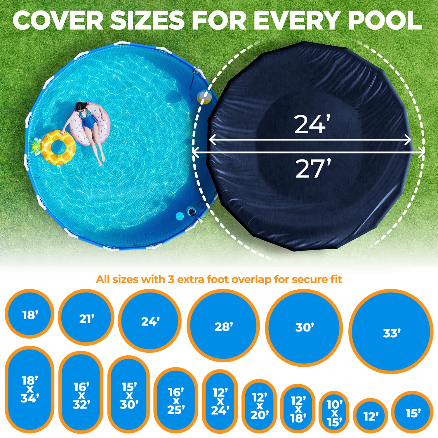 24 ft Round Pool Cover for Above Ground Pools, Above Ground Pool Cover, Swimming Pool Cover, Winter Pool Cover, Keeps Out Debris, Cold and UV Resistant, Supreme Mesh, Navy Blue