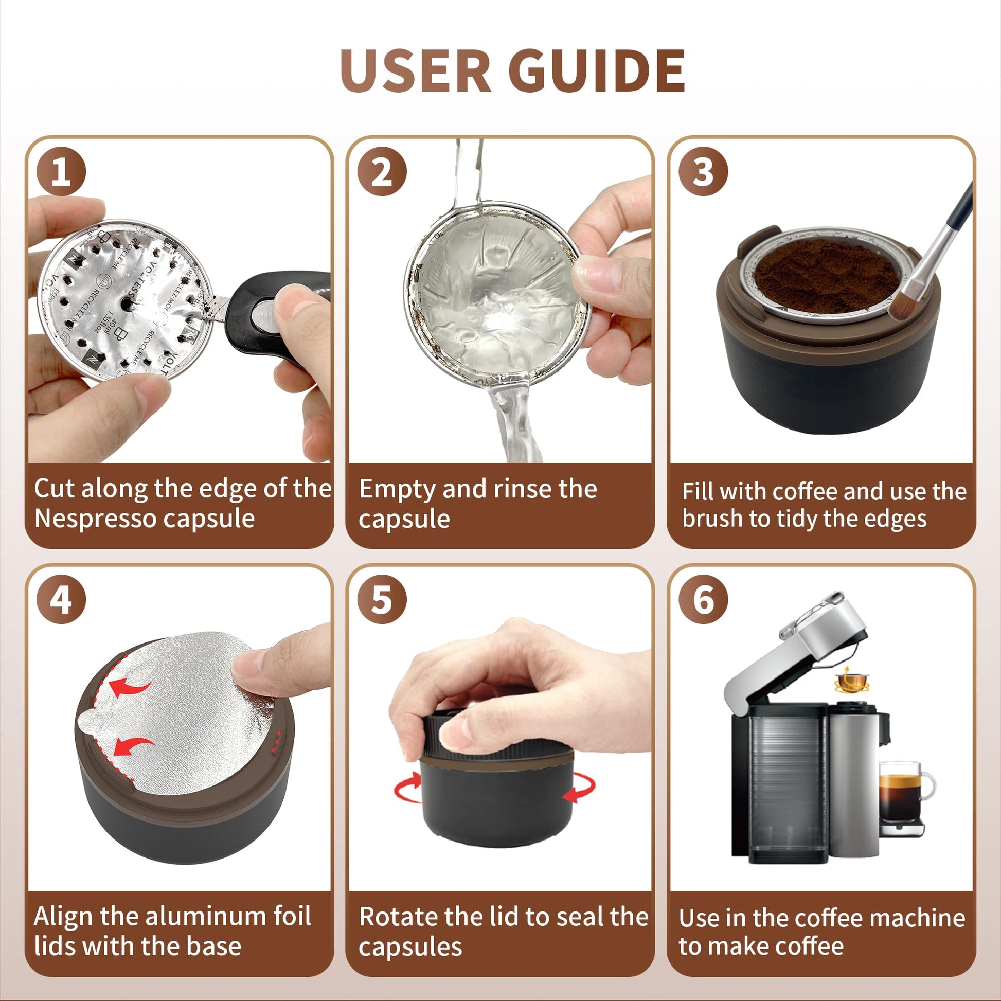 Reusable Vertuo Pods Kit for Nespresso, Reusable Vertuo Capsule for Nespresso with 100PC AL Foil Seals Lids, Refillable Coffee Pods for VertuoLine Compatible with Nespresso VertuoPlus Espresso Machine