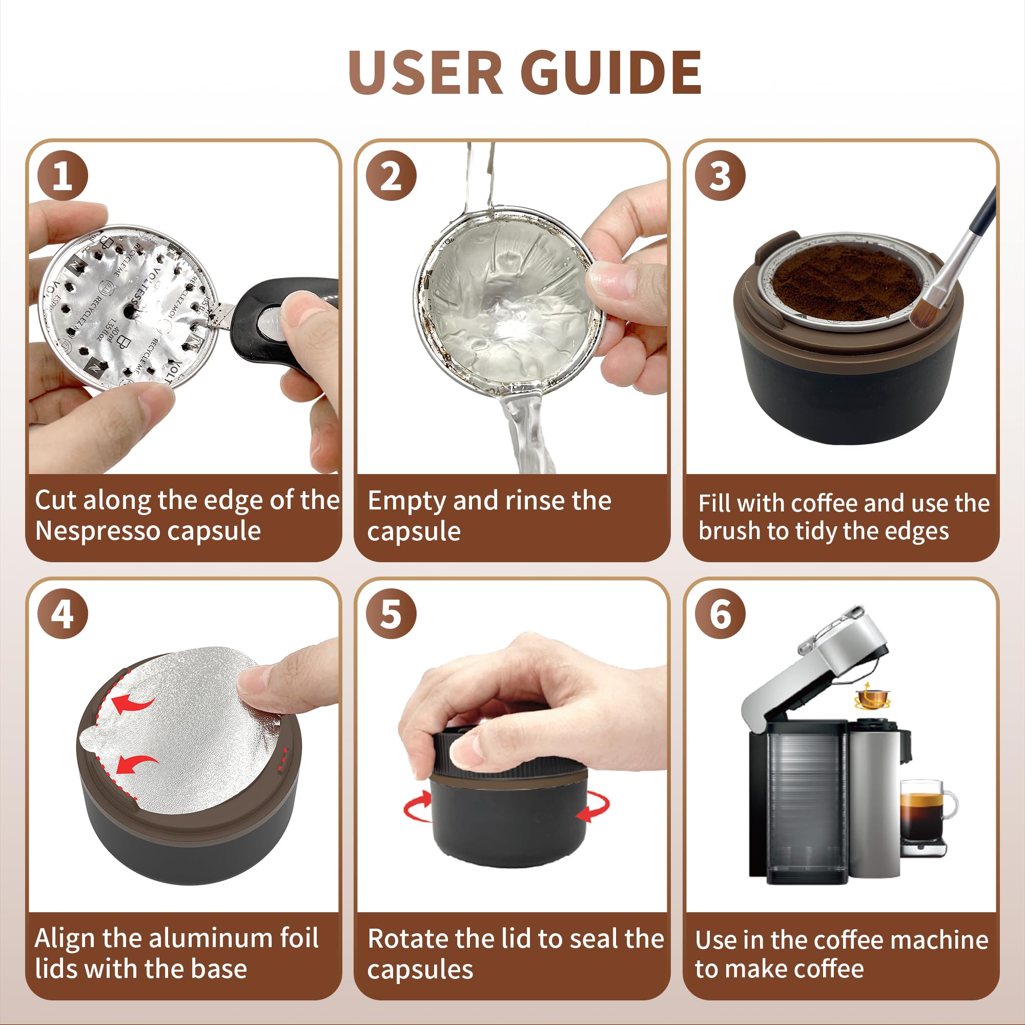 Reusable Vertuo Pods Kit for Nespresso, Reusable Vertuo Capsule for Nespresso with 100PC AL Foil Seals Lids, Refillable Coffee Pods for VertuoLine Compatible with Nespresso VertuoPlus Espresso Machine