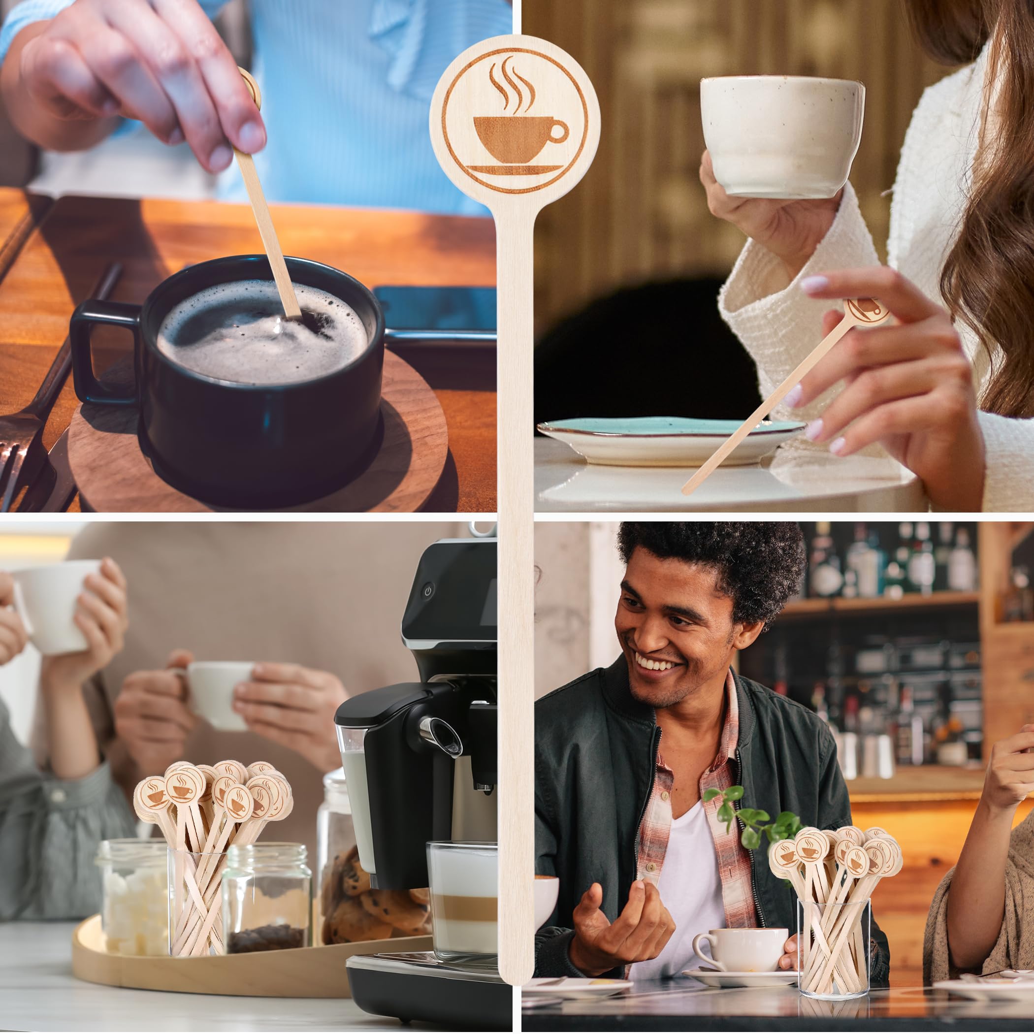 100Pcs Coffee Stirrers-5.9 Inch Natural Wooden Stir Sticks with Round Ends, Disposable Biodegradable Cafe Grade Coffee Stir Sticks Wood Beverage Mixer for Coffee Cocktails Milk Tea