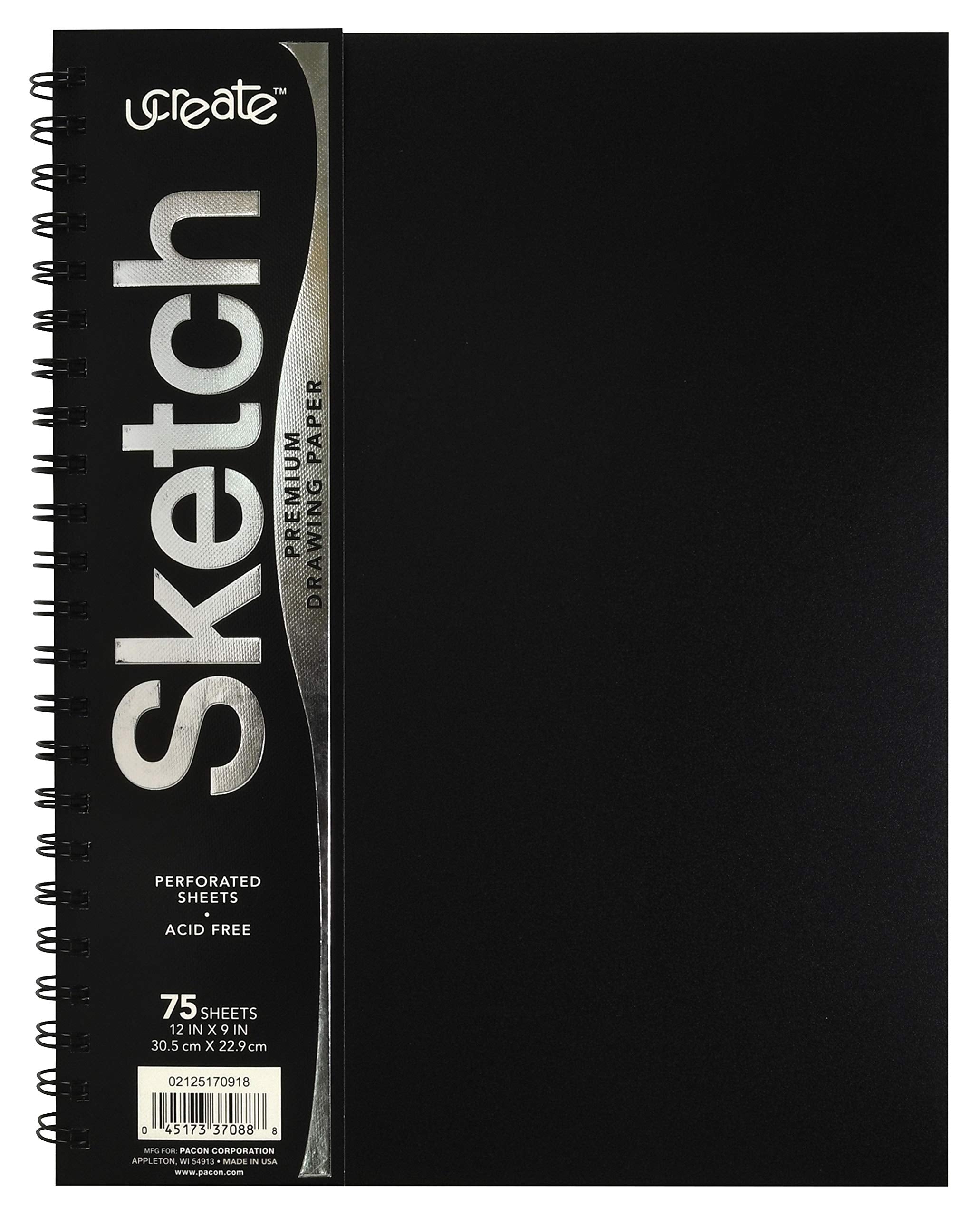 UCreate Zeichenblock mit Poly-Umschlag, schweres Papier, 22,9 x 30,5 cm, schwarz, 75 Blatt
