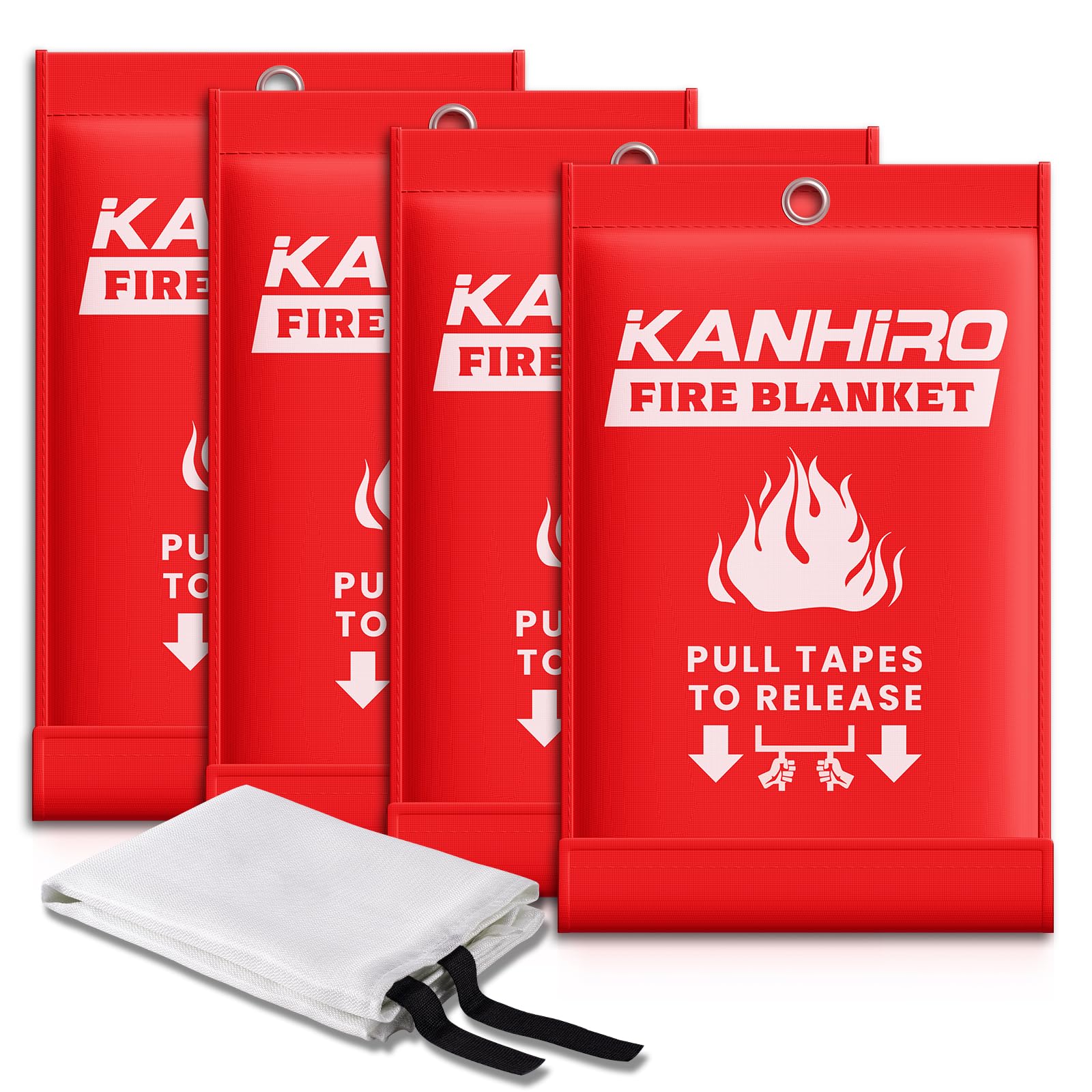 Emergency Fire Blanket for Home Kitchen - KANHIRO Fiberglass Fire Suppression Blanket Great for School, Fireplace, Grill, Car, Office, Warehouse (4 Pack, 39 in X 39 in)