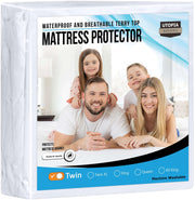 Utopia Bedding Waterproof Mattress Protector Twin Size, Premium Terry Mattress Cover 200 GSM, Breathable, Fitted Style with Stretchable Pockets (White)