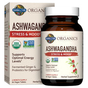 Garden of Life Organics Ashwagandha Stress, Mood & Energy Support Supplement with Probiotics & Ginger Root for Digestion - Vegan, Gluten Free, Non GMO Ã¢ÂÂ 2 Month Supply, 60 Tablets