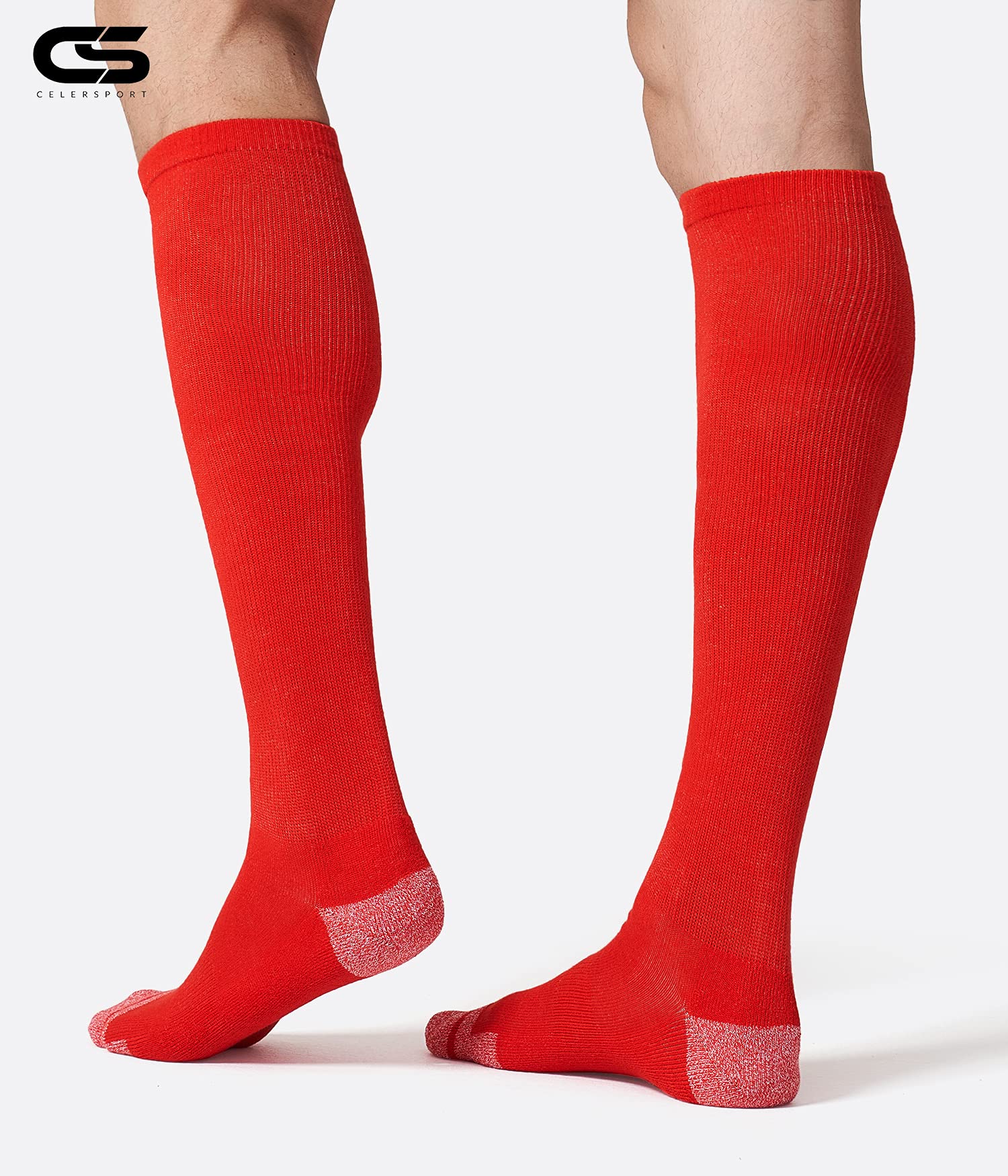 CS CELERSPORT 2 Pack Baseball Softball Soccer Socks Knee High Sports Tube Socks for Youth Men and Women Medium Red