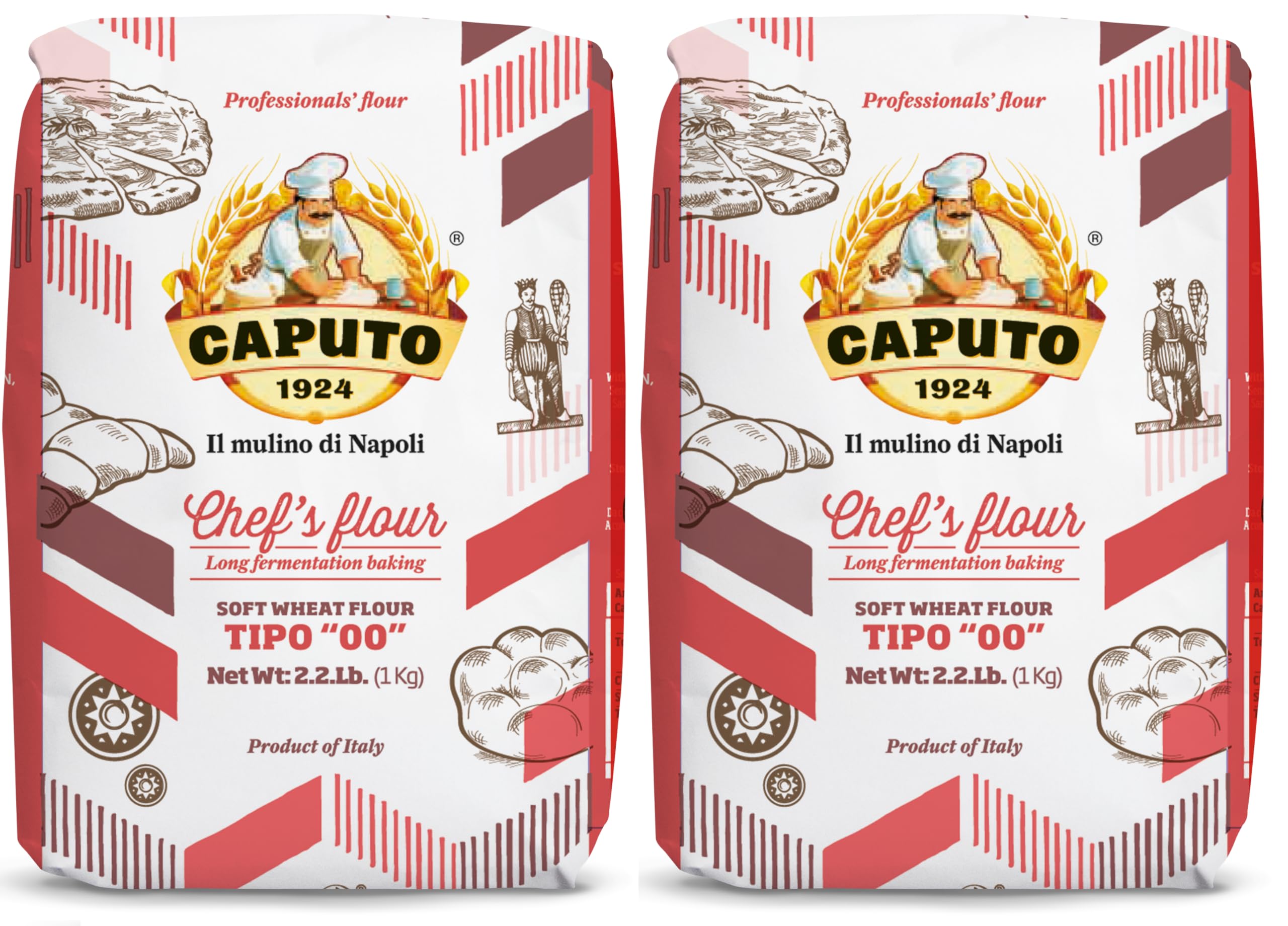 Antimo Caputo Chefs Flour - Italian Double Zero 00 - Soft Wheat for Pizza Dough, Bread, & Pasta, 2.2 Lb (Pack of 2)