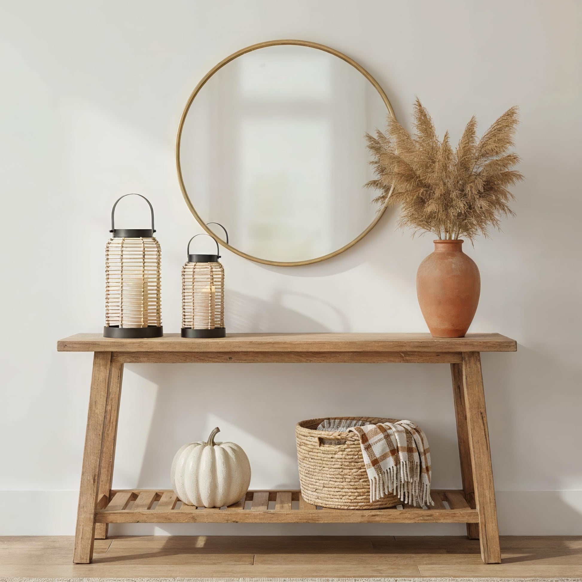 Natural Rattan Boho Lanterns - Handcrafted Decor to Enhance Your Home - Modern Farmhouse Beauty Perfect for Any Living Room, Patio & Porch, Indoor and Outdoor Coffee Table or Kitchen Dining Table