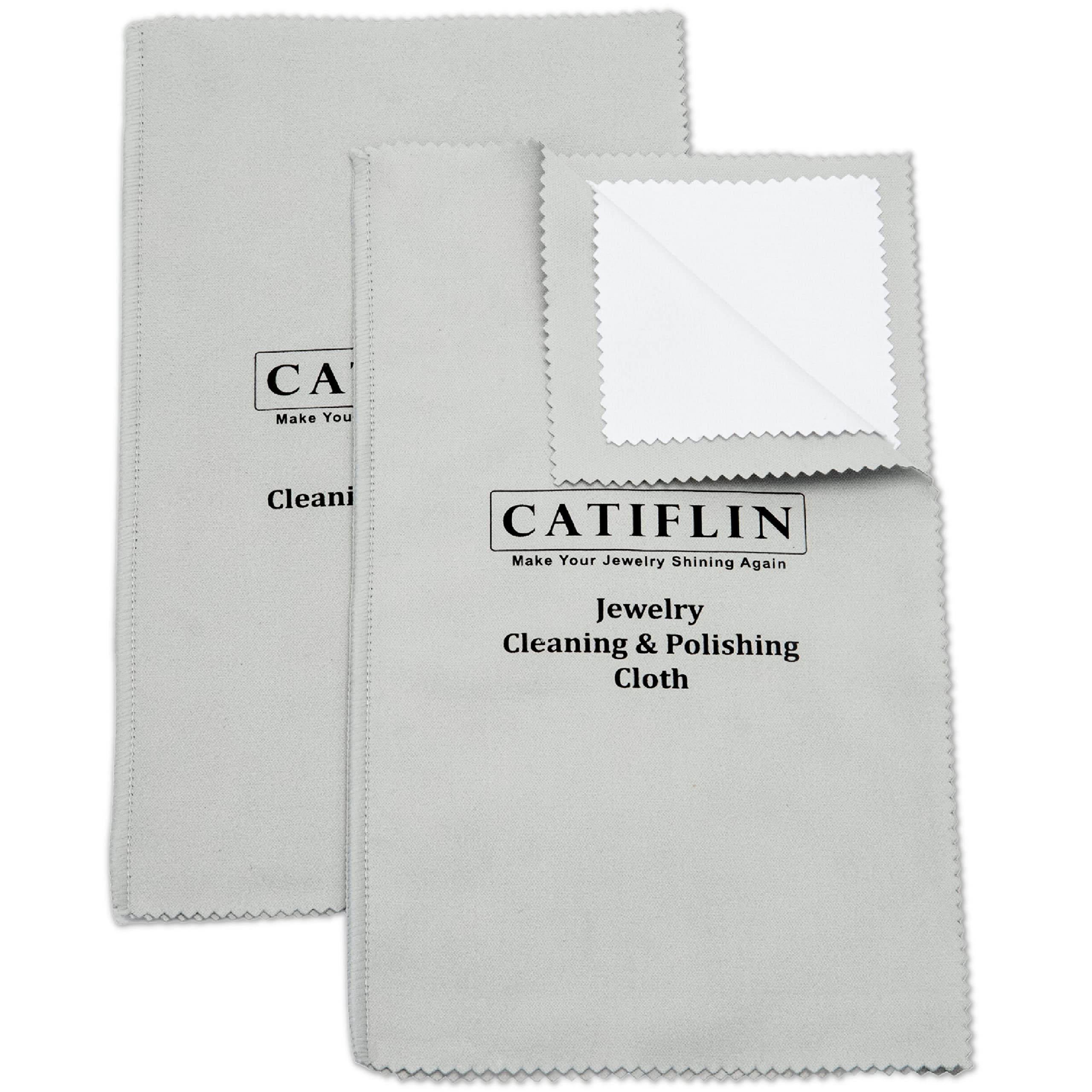 قطعة قماش تنظيف مجوهرات متعددة الطبقات من CATIFLIN، قطعتان، قطعة قماش تلميع فضية كبيرة، قطع قماش تلميع مجوهرات 100% قطن للذهب والفضة ومجوهرات البلاتين (رمادي فاتح، 10 بوصة × 12 بوصة)
