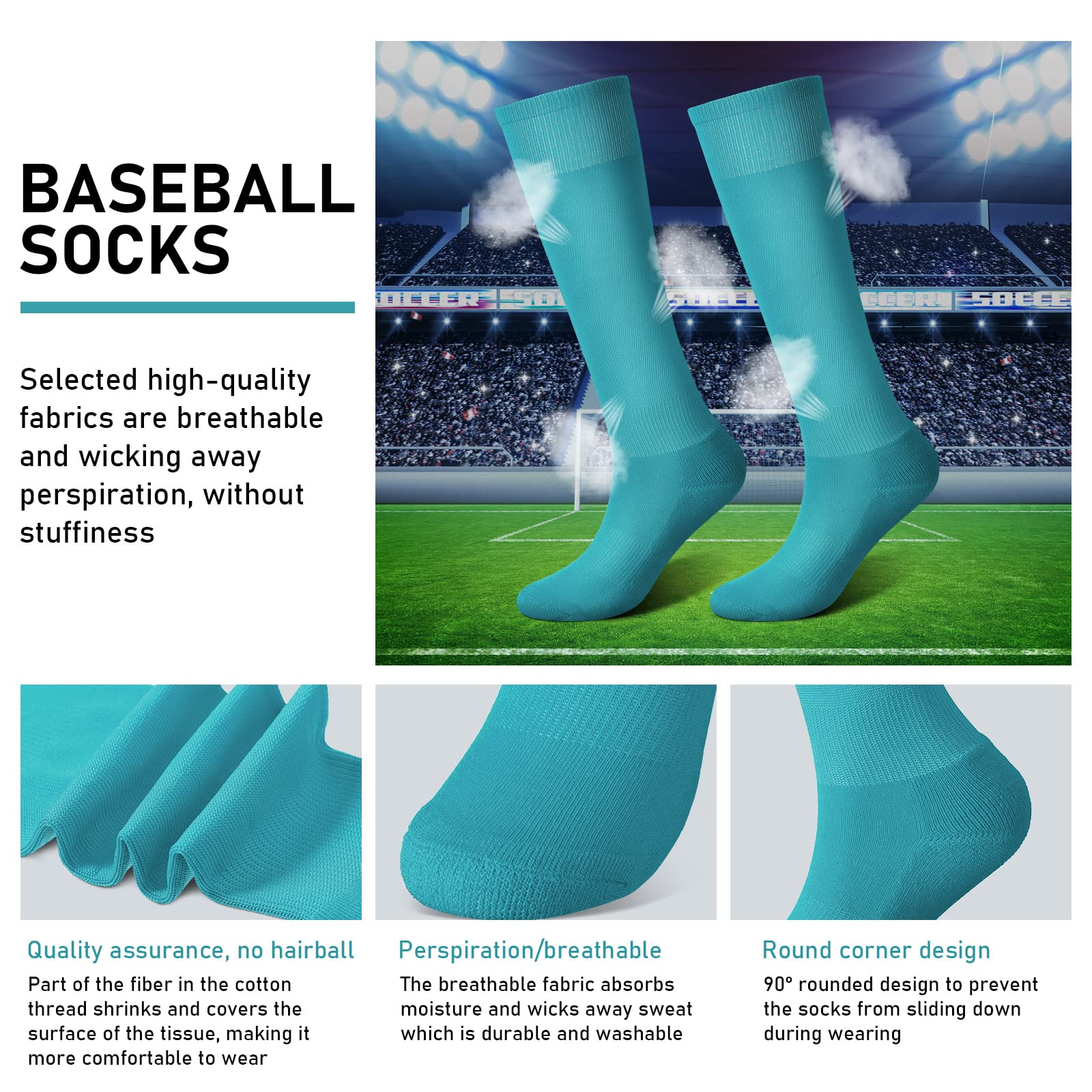 Zhanmai Baseball Belt and Socks Combo Adjustable Softball Socks and Elastic Waist Belt for Youth Boys Girls, Adult(Teal,Youth)