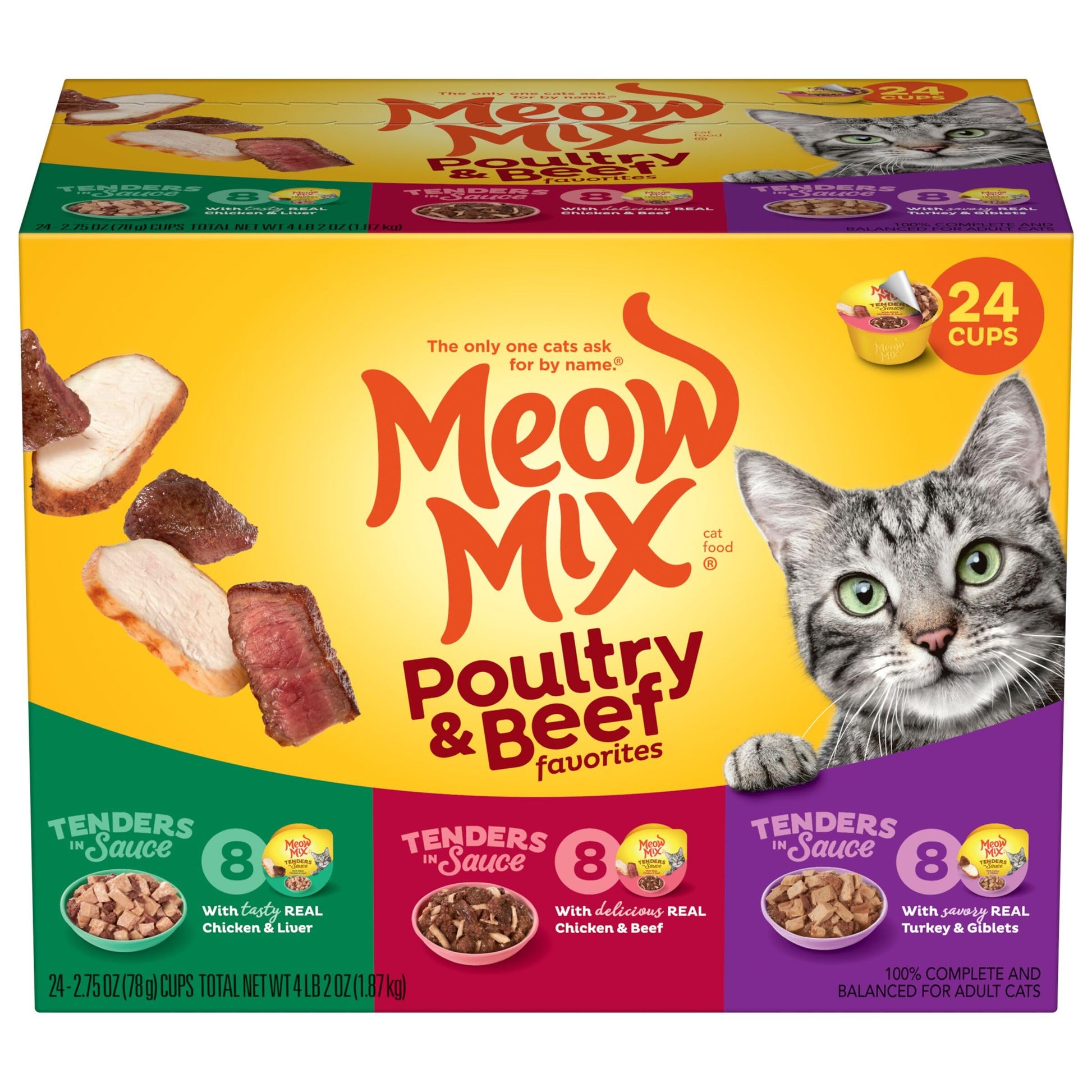 Meow Mix Tenders in Sauce Wet Cat Food, Poultry & Beef Variety Pack, 2.75 Ounce Cup (Pack of 24)