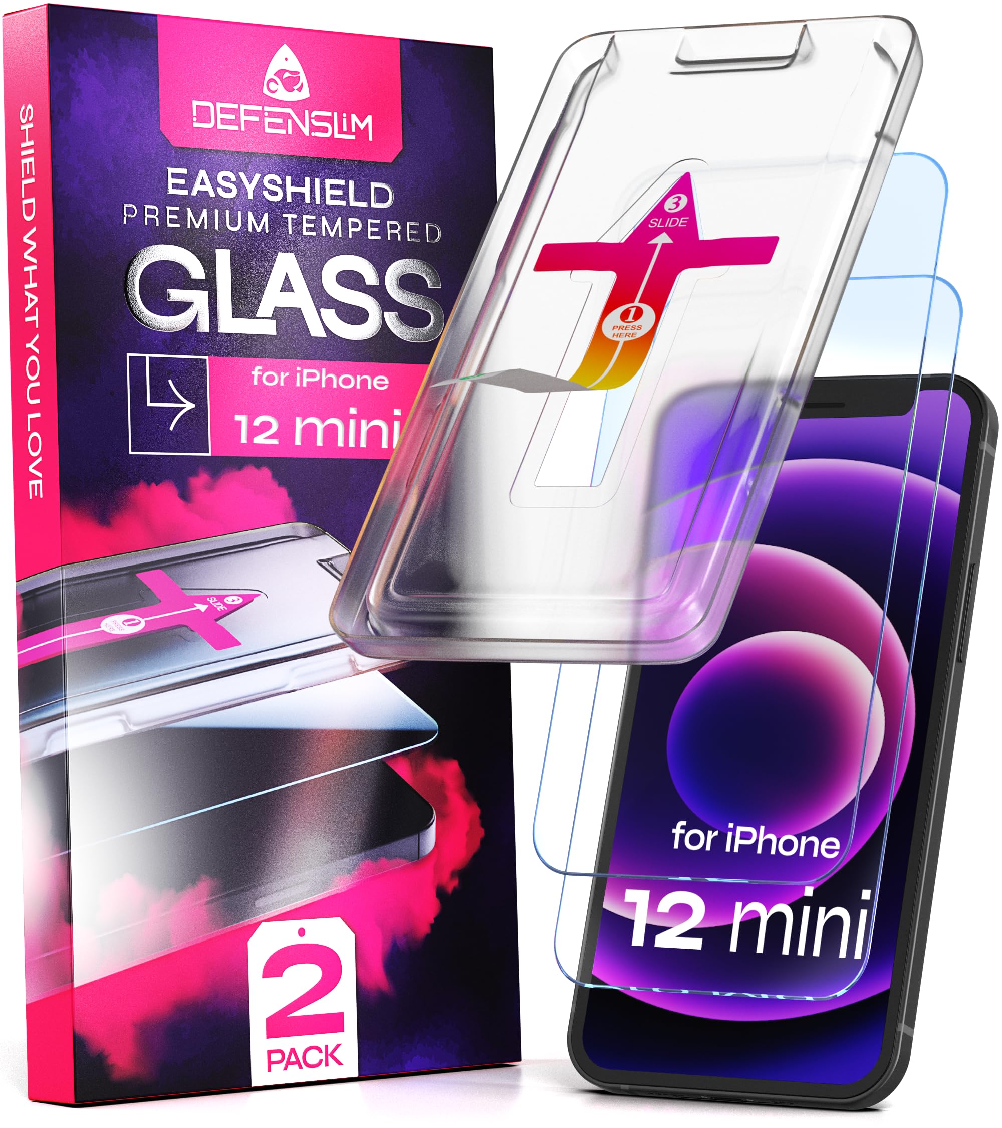 Defenslim Screen Protector compatible with iPhone SE 3 / SE 2 (2Pack), Easy Auto-Align Install Kit, 4.7" Tempered Glass, 9H Hardness, Ultra HD Clear, Case Friendly, EasyShield