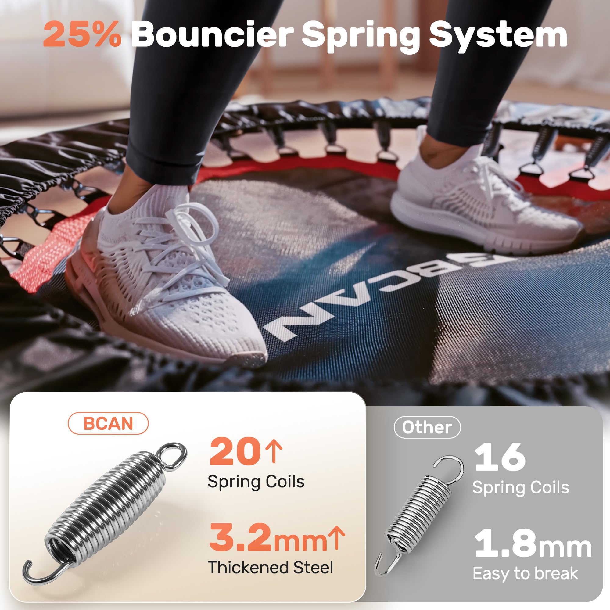 BCAN 40/48" Foldable Mini Trampoline Max Load 330lbs/440lbs, Fitness Rebounder with Adjustable Foam Handle, Exercise Trampoline for Adults Indoor/Garden Workout, Black
