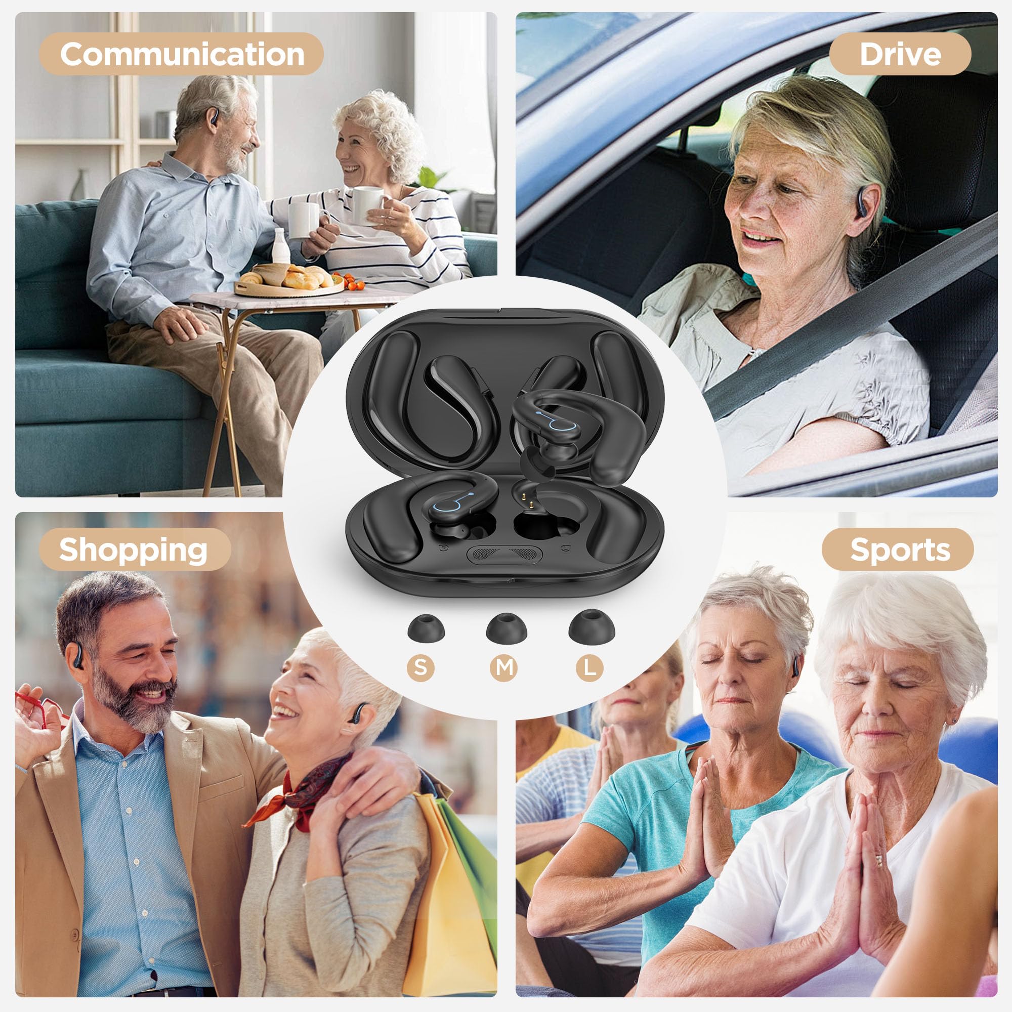 Hearing Aids, Hearing Aids for Seniors with Bluetooth, Rechargeable Hearing Aid with APP for People with Hearing Loss, 5 Levels of Volume Automatic Noise Cancellation, Clear Sound and Easy to Use