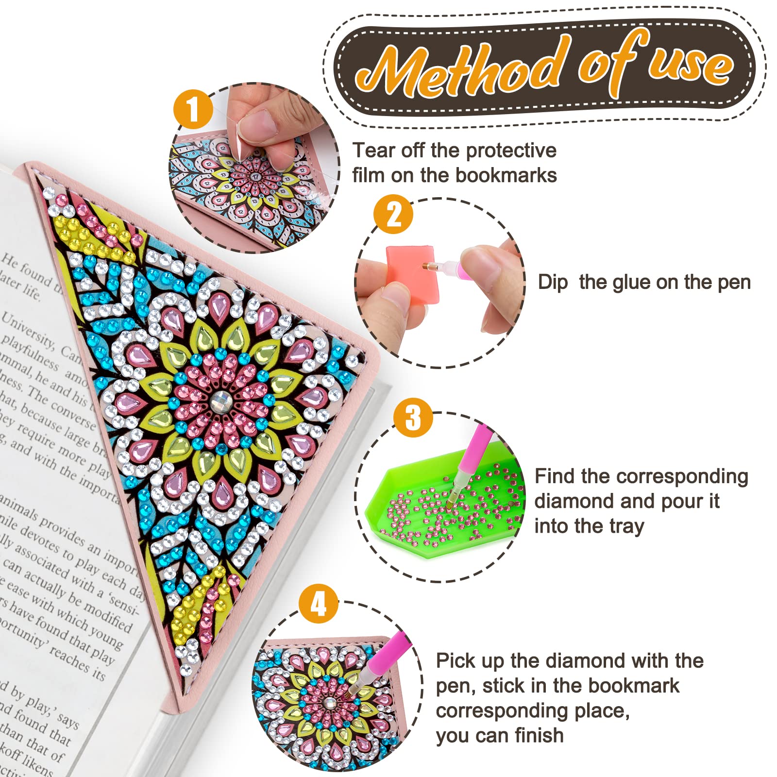 WIVICO 4 pcs Diamond Painting Bookmarks, DIY Diamond Art Kits for Adults, Book Corner - Protecting Bookmark Craft Supplies Kits for Book Lovers(Mandala)