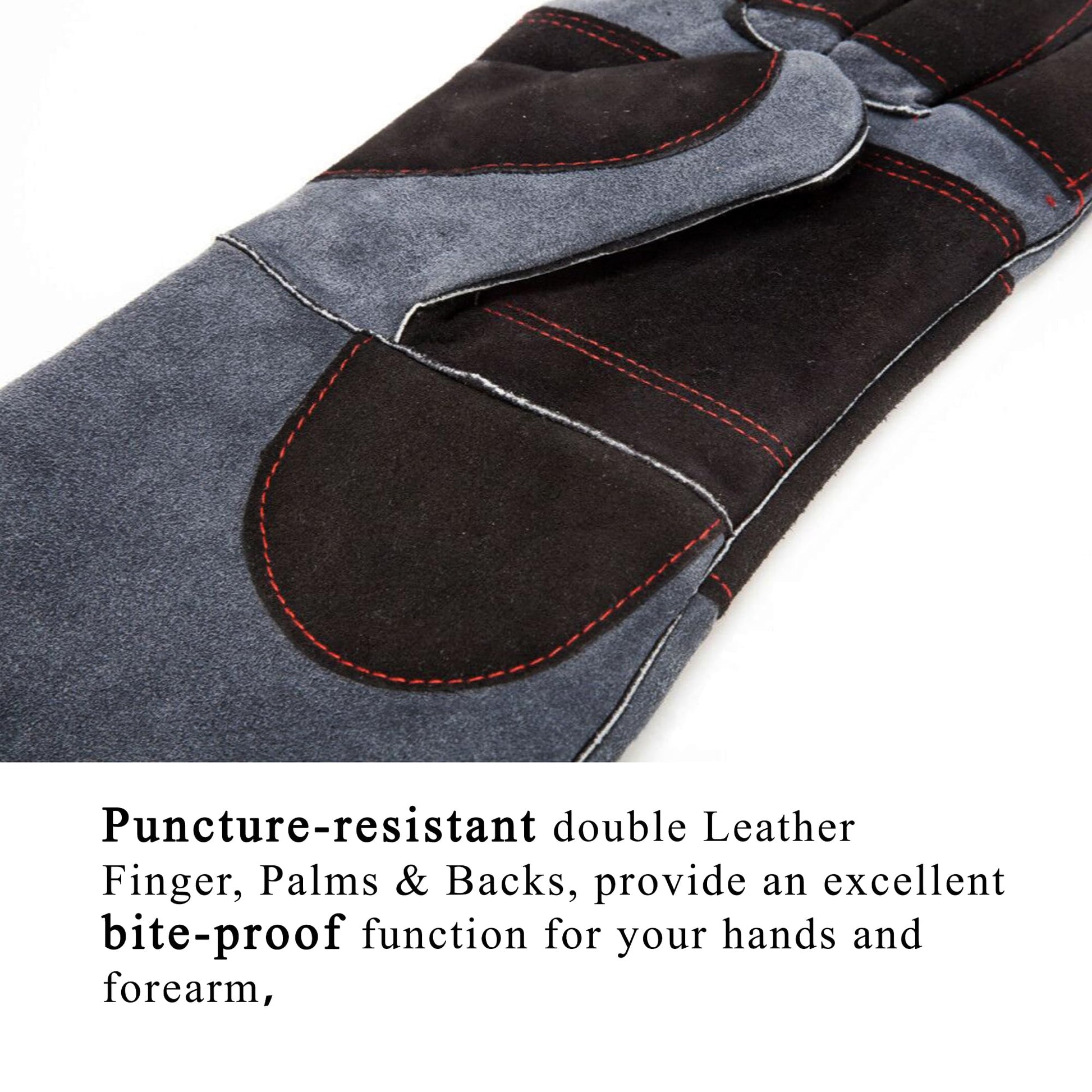 RAPICCA Animal Handling Gloves Bite Proof Double Leather Reinforced Padding Dog,Cat Scratch,Bird Handling Falconry Gloves Grabbing Reptile Squirrel Snake Bite 16in Grey-Black