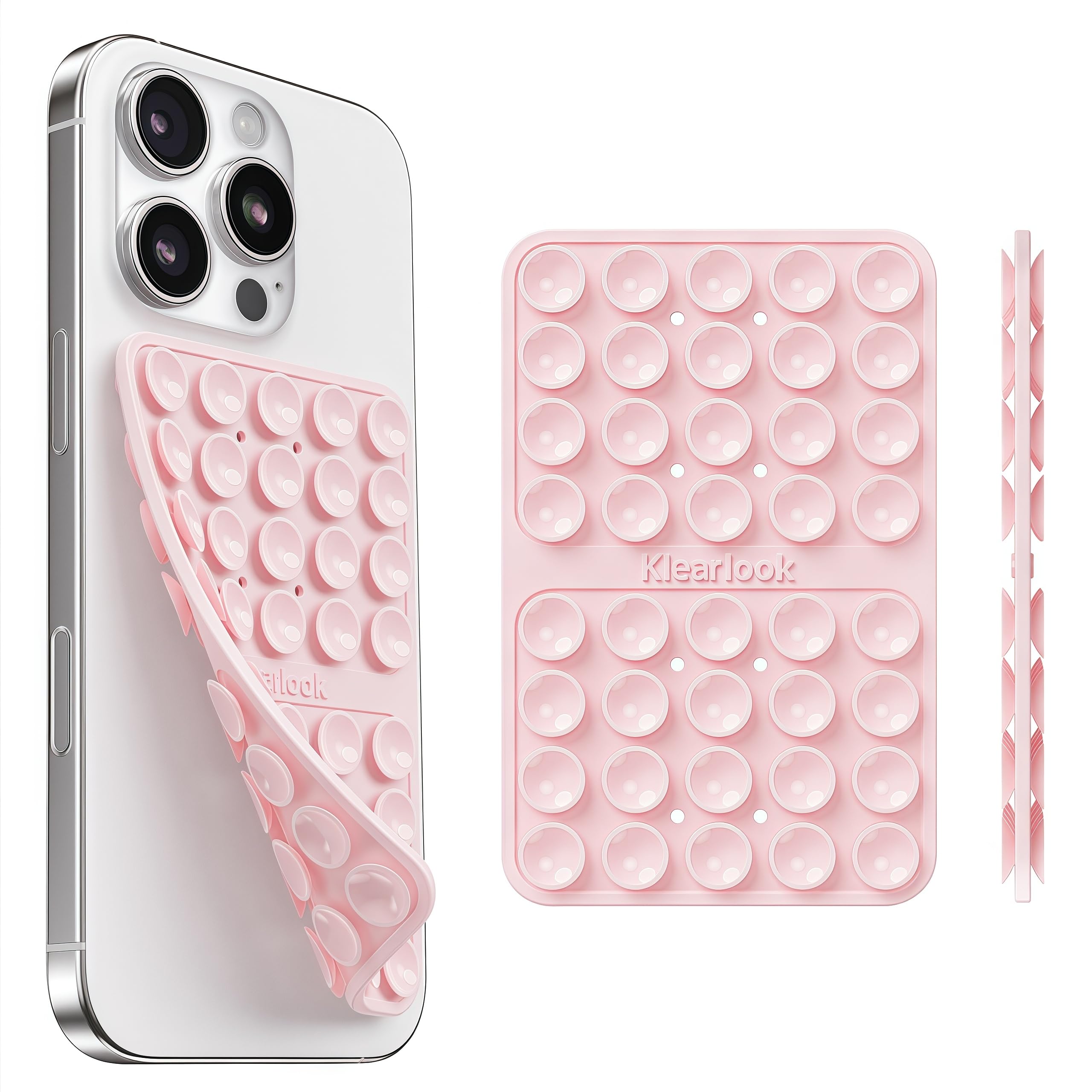 Klearlook Silikon Doppelseitige Saugnapf Handyhülle Abnehmbare Halterung, Haftender Telefon-Griff mit höherer Saugkraft für iPhone, Freihändiger Telefonzubehör-Halter für Selfies und Videos, Hellrosa