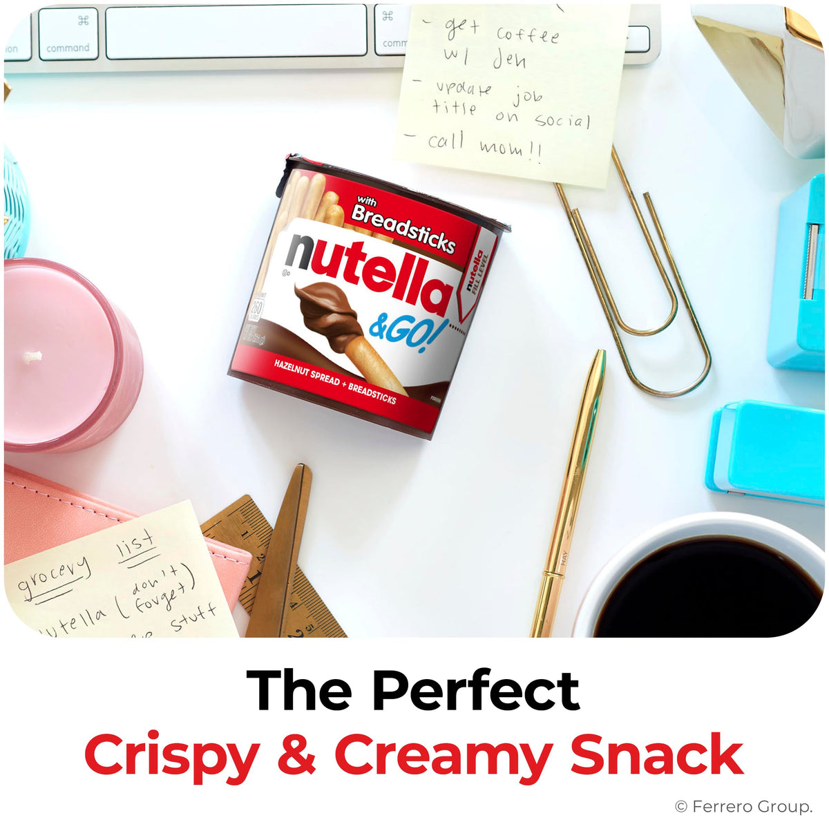 Nutella & GO! Großpackung mit 24 Stück, Haselnuss-Kakao-Aufstrich mit Brotstangen, Nikolausstrümpfe, Snack-Becher, je 51 g