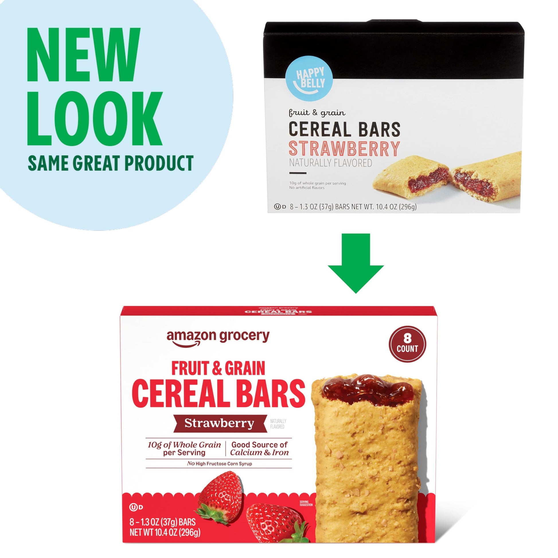 Amazon Grocery, Fruit & Grain Cereal Bars, Strawberry, 10.4 Oz, 8 Ct (Previously Happy Belly, Packaging May Vary)