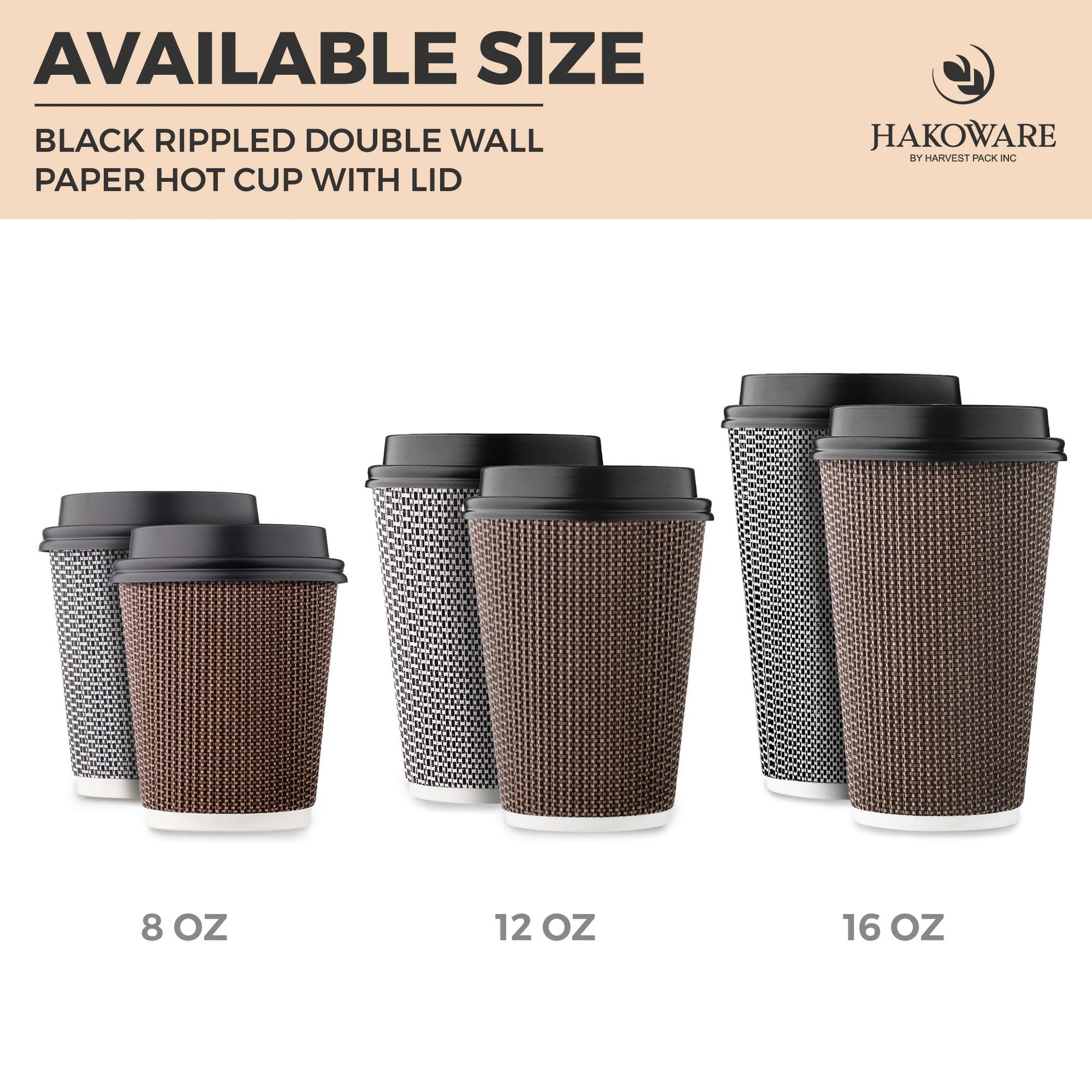 [85 SET]Harvest Pack 16 oz Coffee Cups, Disposable Insulated Ripple Coffee Cups, Double-Walled To go Cups with Lids, Brown Geometric, Drinking Paper Cups for Tea Hot Chocolate Drinks