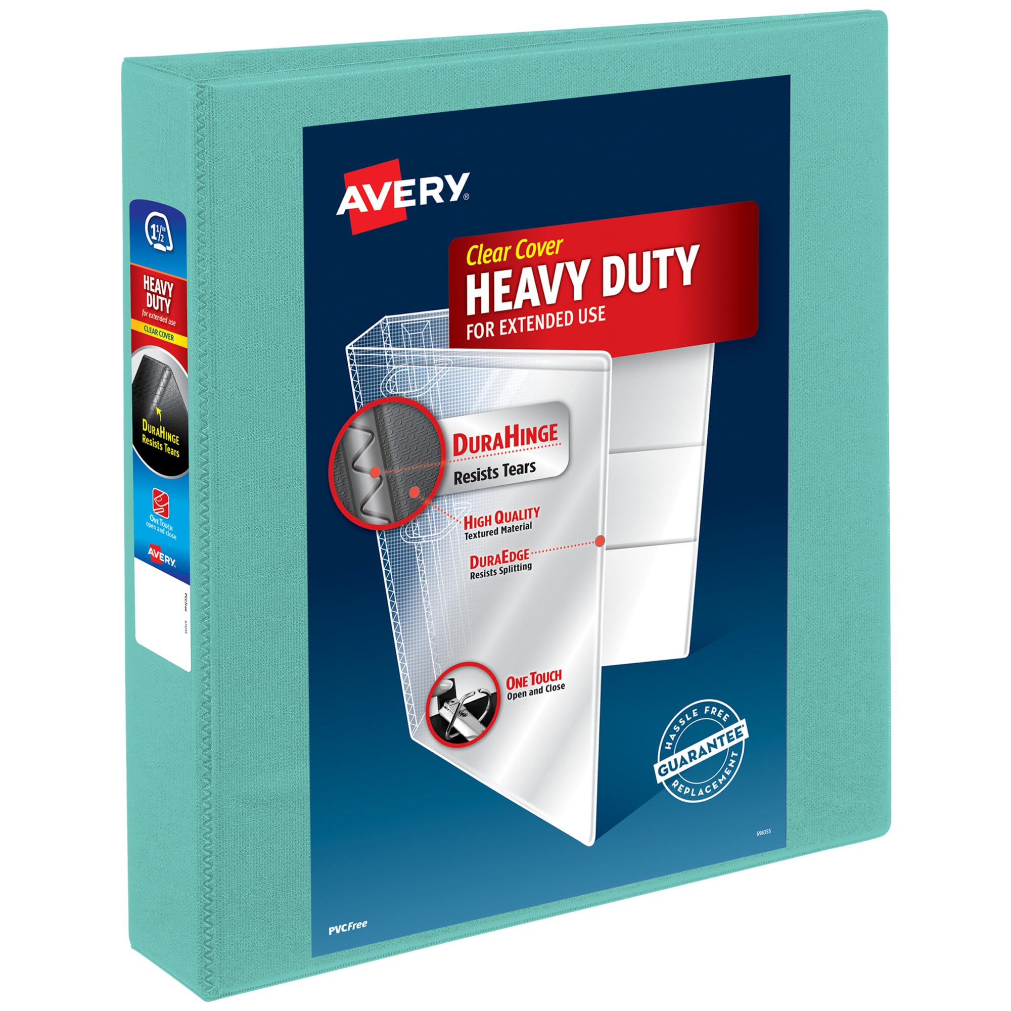 Avery Heavy-Duty View 3 Ring Binder, 1.5 Inch EZD Rings, Great for Portfolio Binders, Office Binders, School Notebook Binders, and More, 1 Mint Binder (79271)