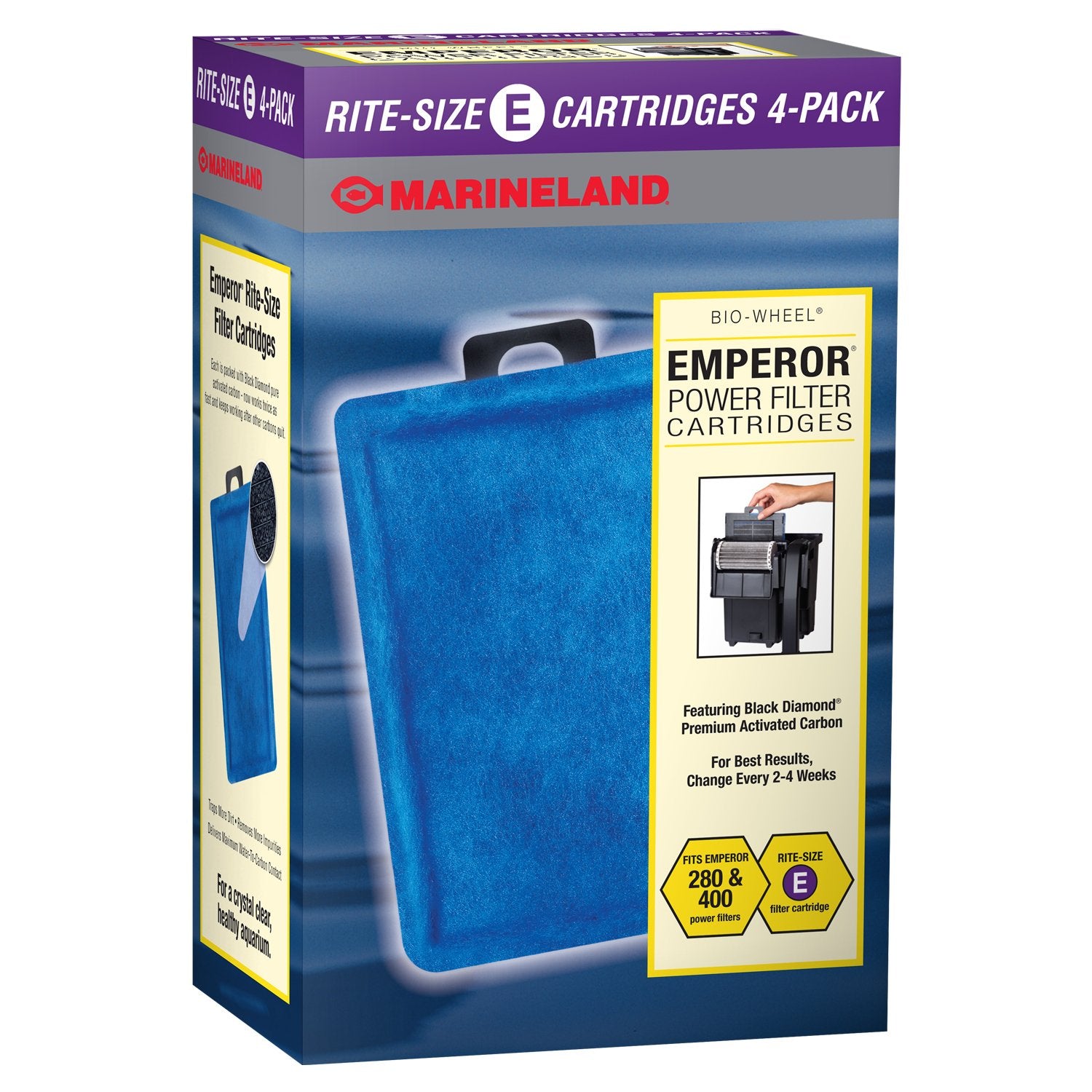 Marineland Emperor Power Filter Cartridge Rite-Size E, 4 Count, Replacement Cartridge For Aquarium Filtration, E - Purple, 4 Count (Pack of 1)
