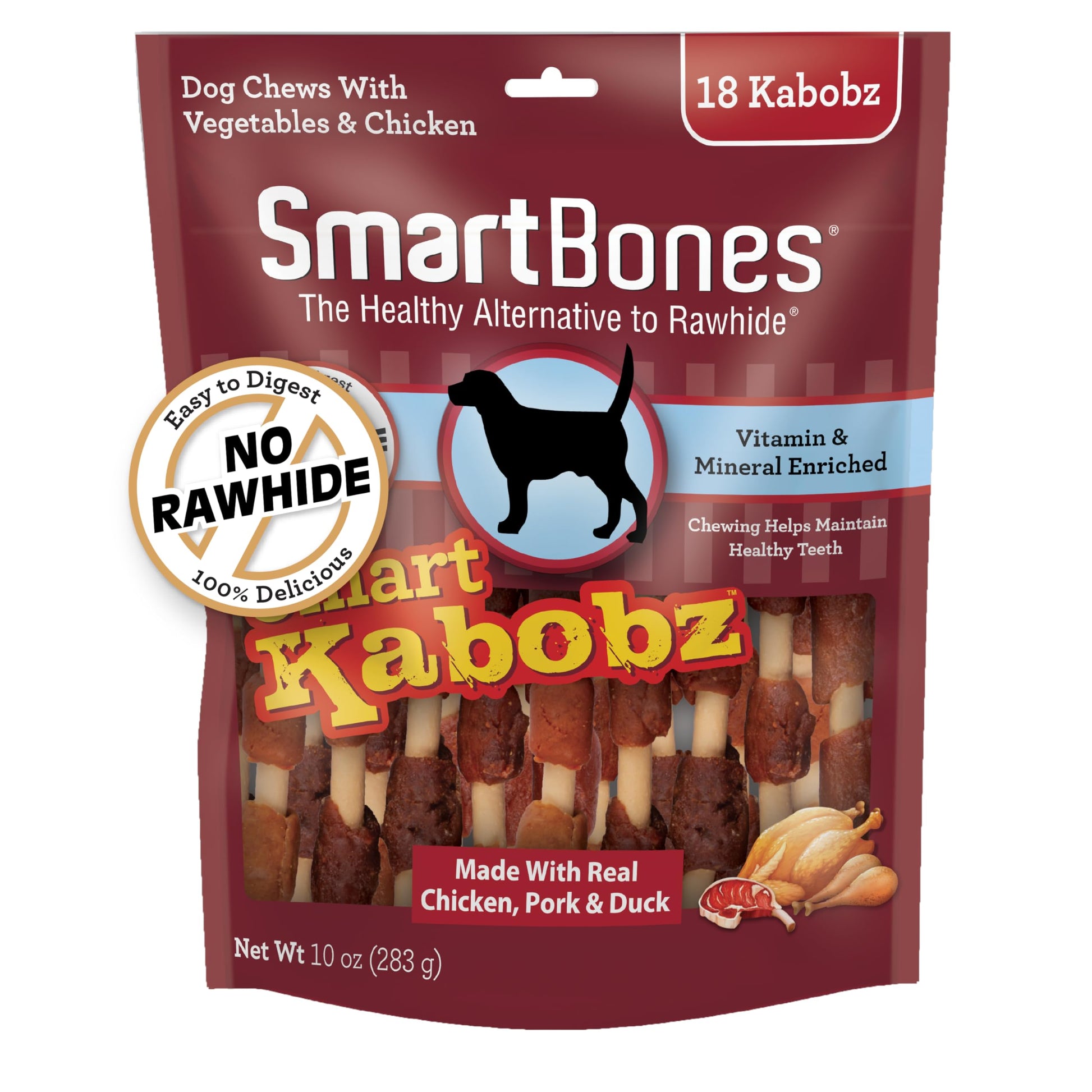 SmartBones Smart Kabobz, Treat Your Dog to a Rawhide-Free Chew Made With Real Chicken, Beef and Pork, 12 Count (Pack of 1)