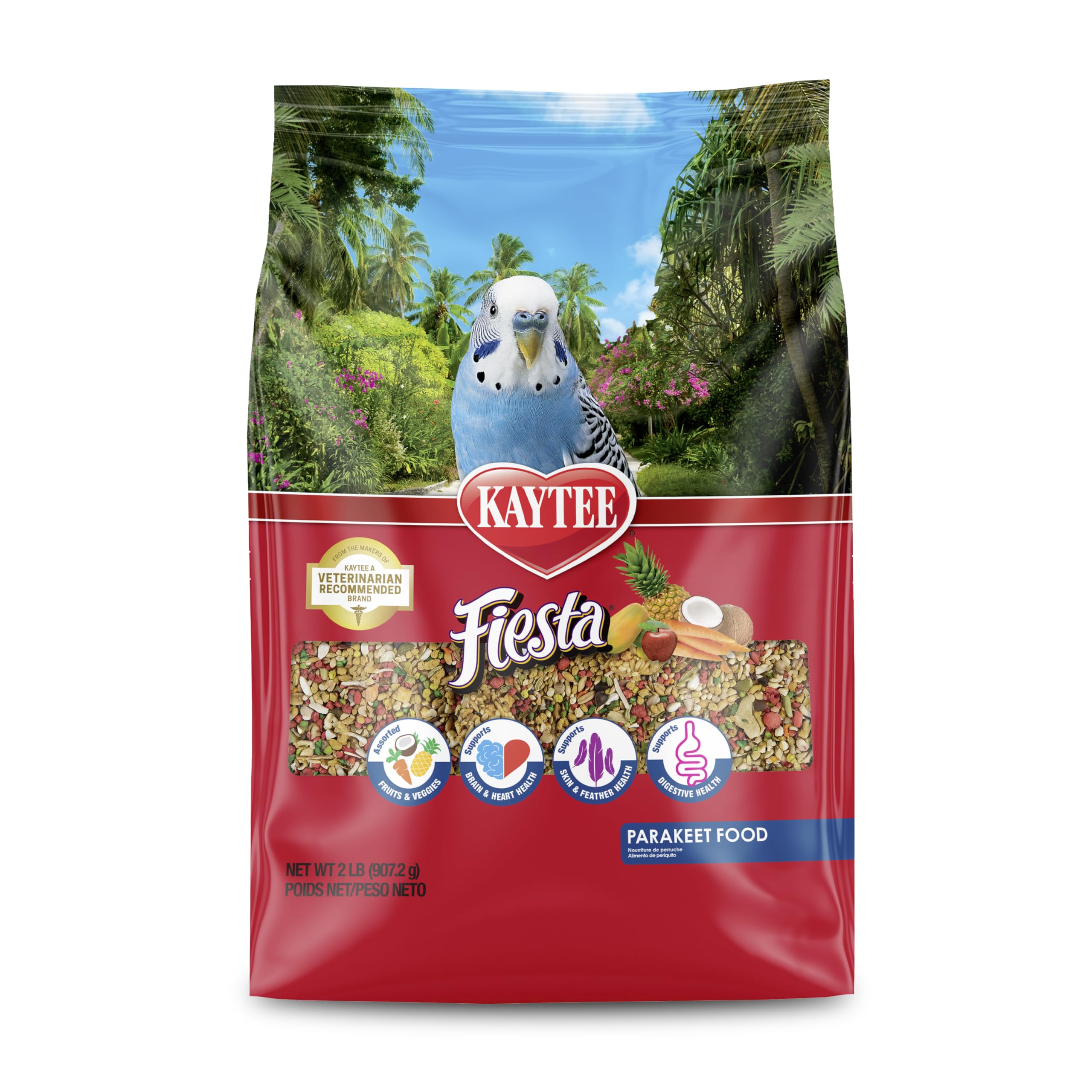 Kaytee Fiesta Parakeet Food, Nutritious and Fun Blend, Supports Skin, Feather, Digestion, Brain and Heart Health, 2 pounds
