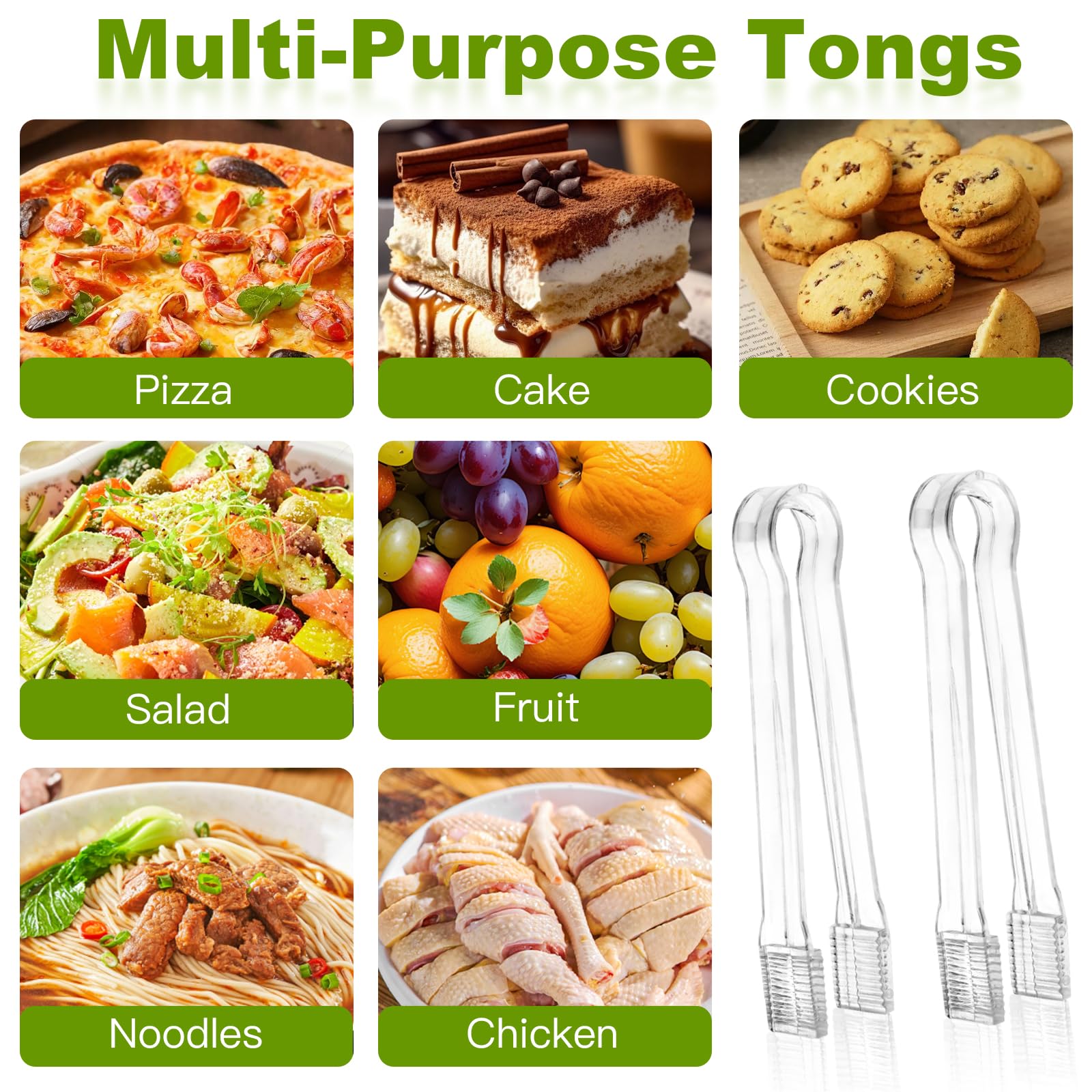 Ninsula 8 PCS Plastic Serving Tongs, 6.3 Inches Disposable Clear Tongs, Kitchen Small Serving Utensil Tongs for Party Catering Buffet Bakery Salad Cookies Ice
